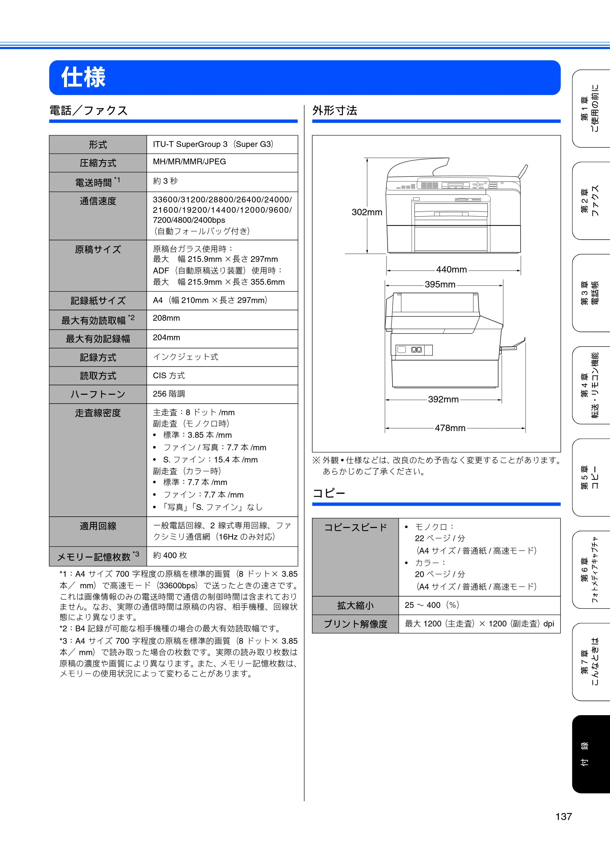 ブラザー MFC-5860CN 取扱説明書（本体） — 仕様 — 原本ページ — 139ページ