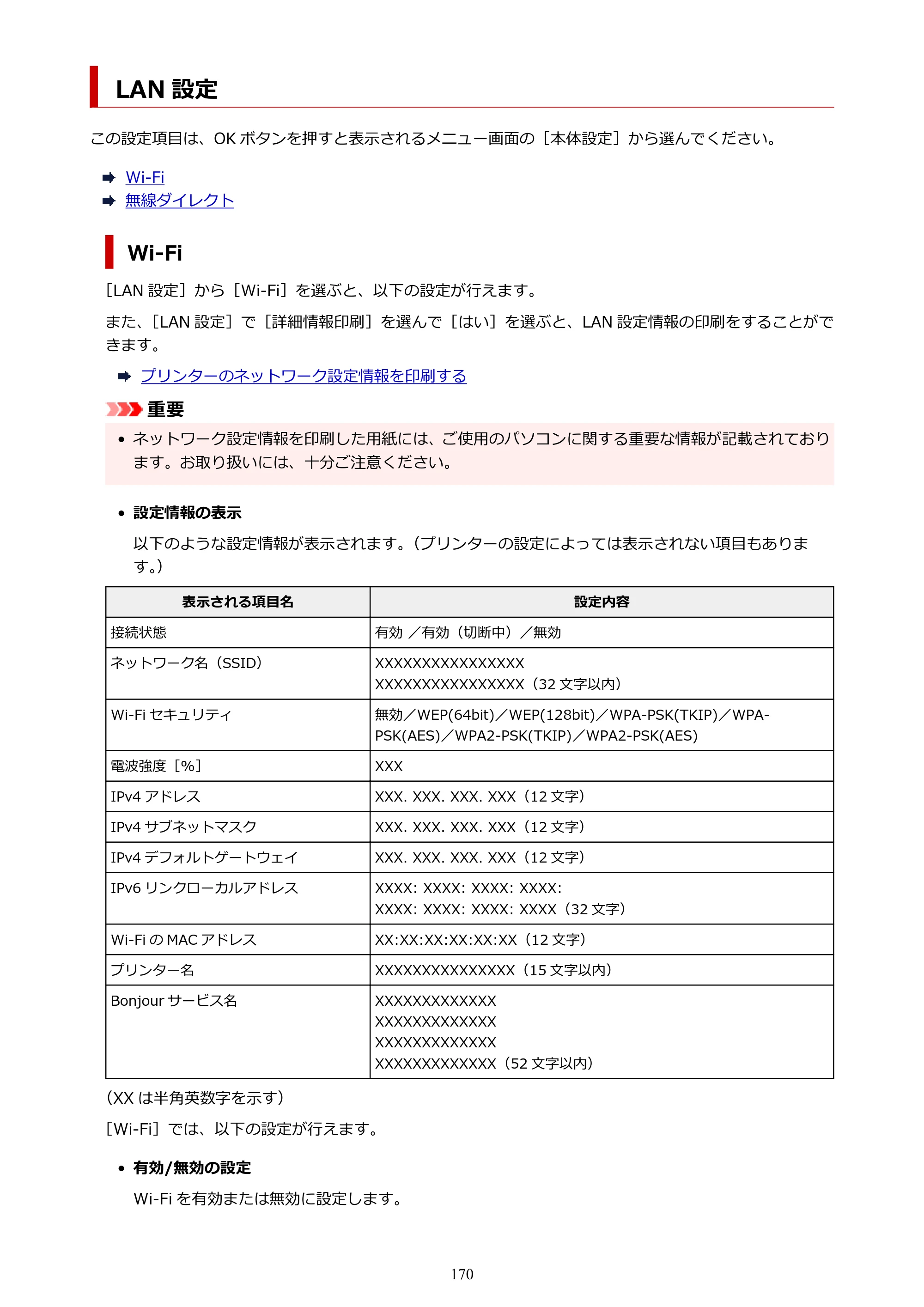 キヤノン PIXUS TS7330 オンラインマニュアル PDF版（Windows版） — LAN 設定 — 原本ページ — 170ページ