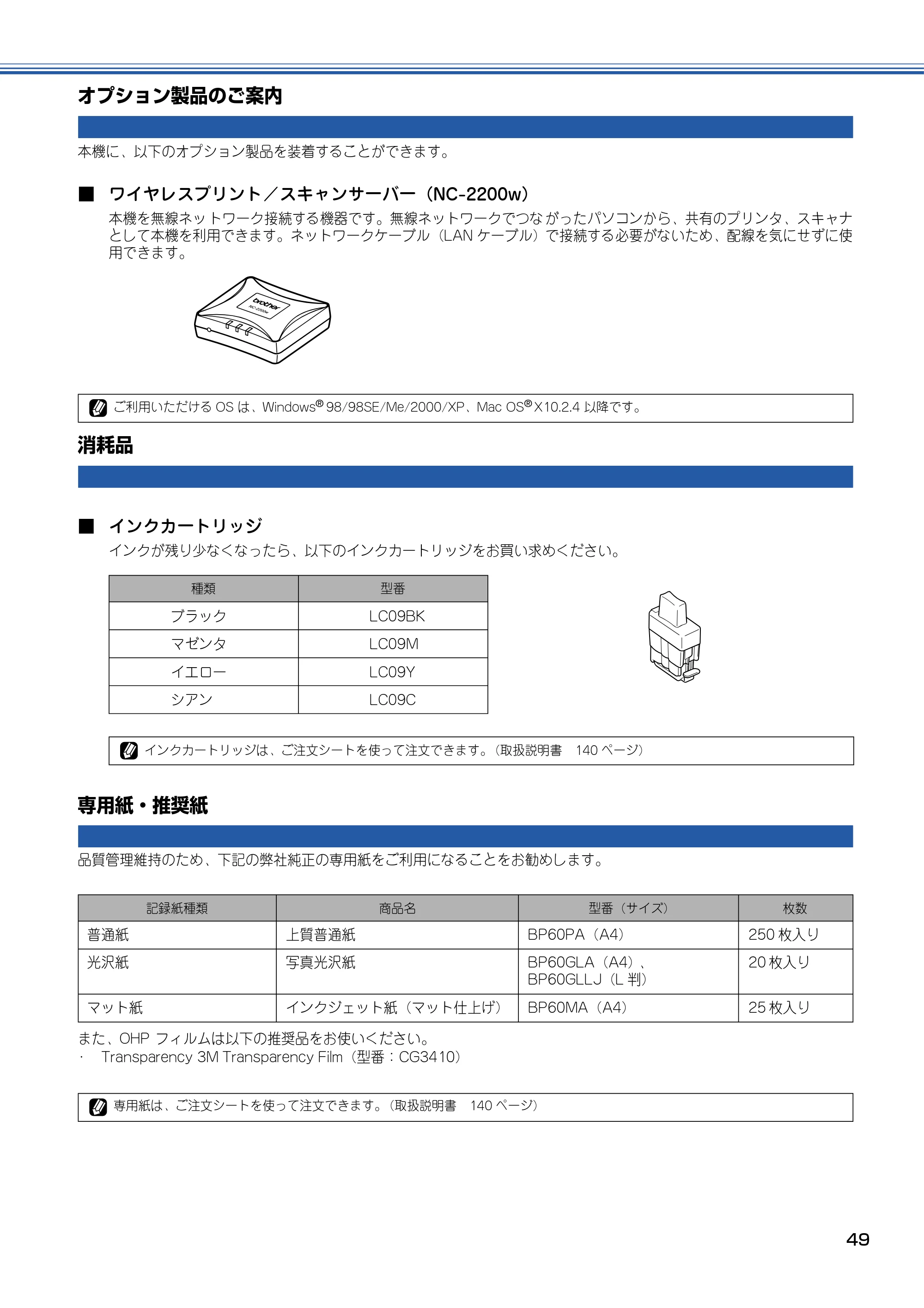 ブラザー MFC-410CN かんたん設置ガイド — オプション製品のご案内 — 原本ページ — 50ページ