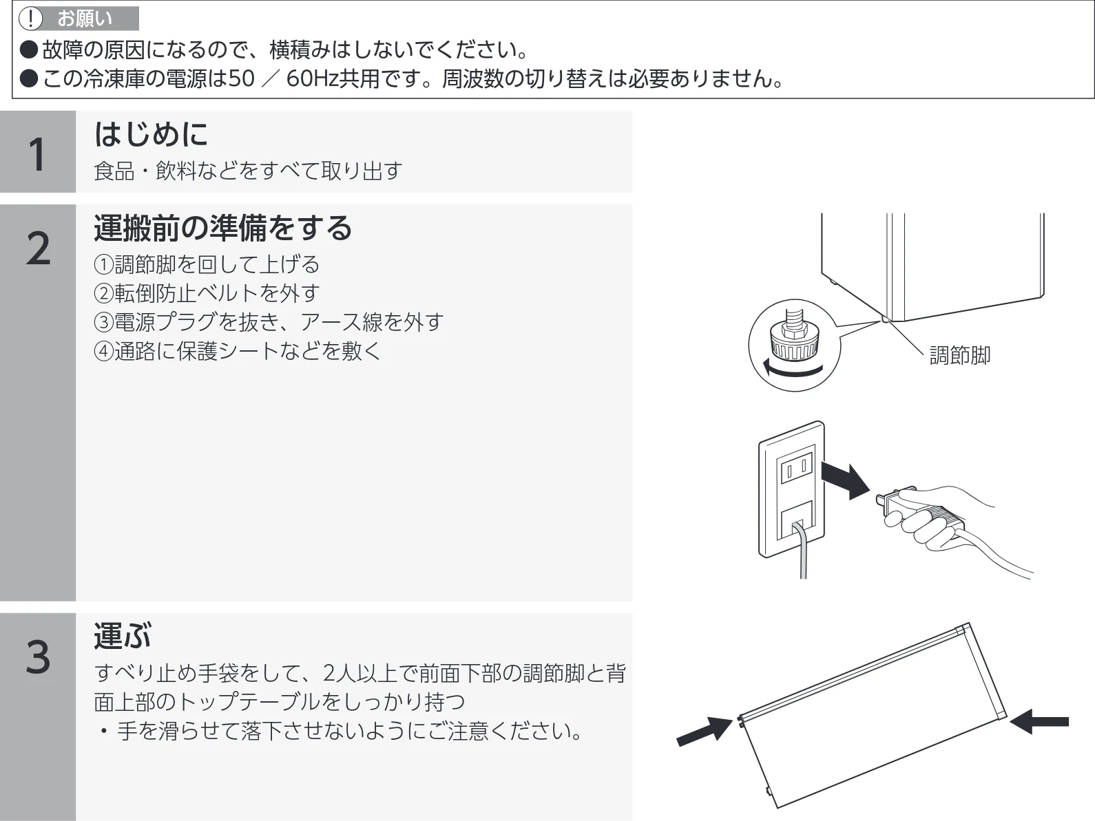 アイリスオーヤマ KUSD-9A 取扱説明書 — 移動・運搬するときは — 図版 13-1 — 13ページ