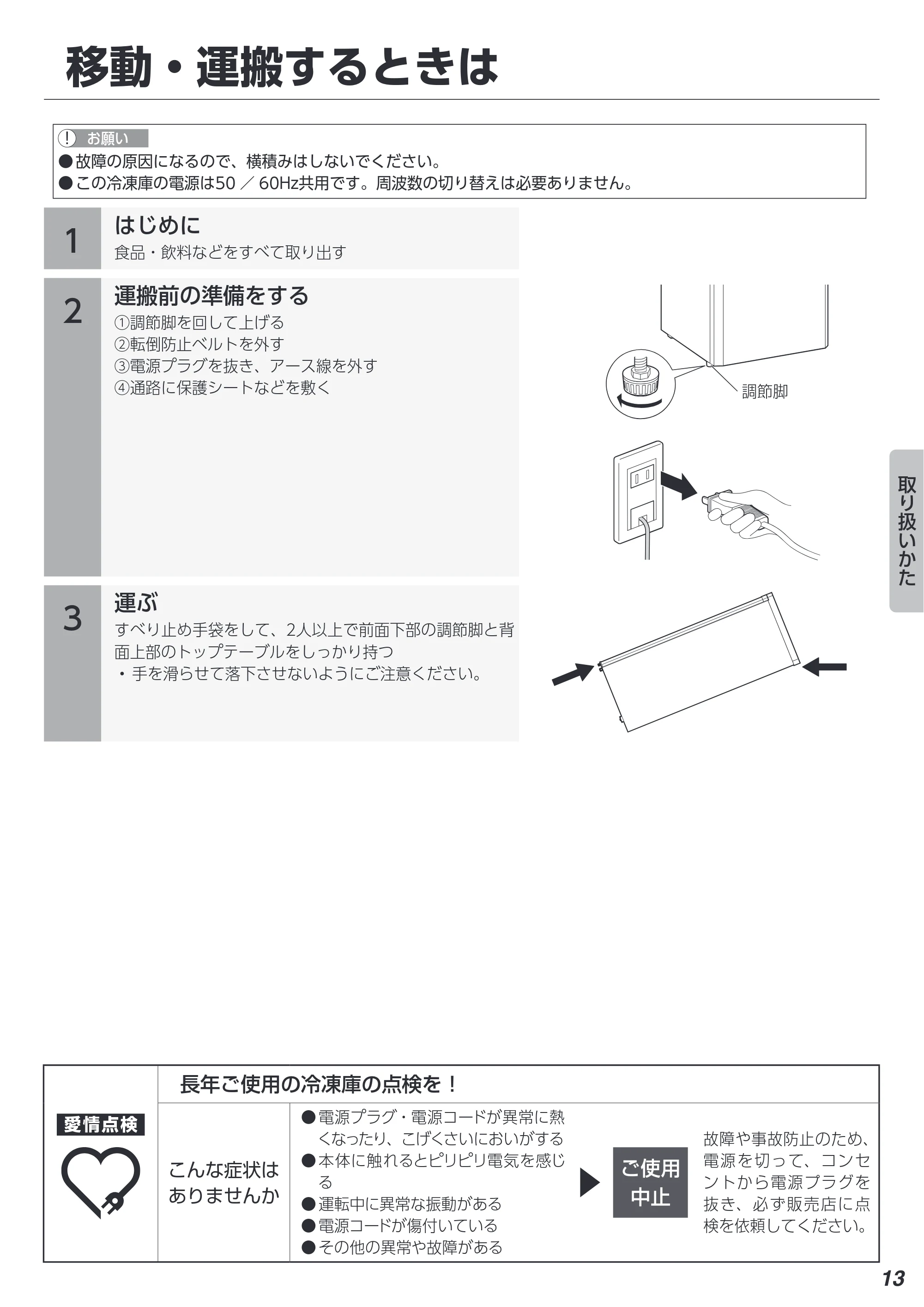 アイリスオーヤマ KUSD-9A 取扱説明書 — 移動・運搬するときは — 原本ページ — 13ページ