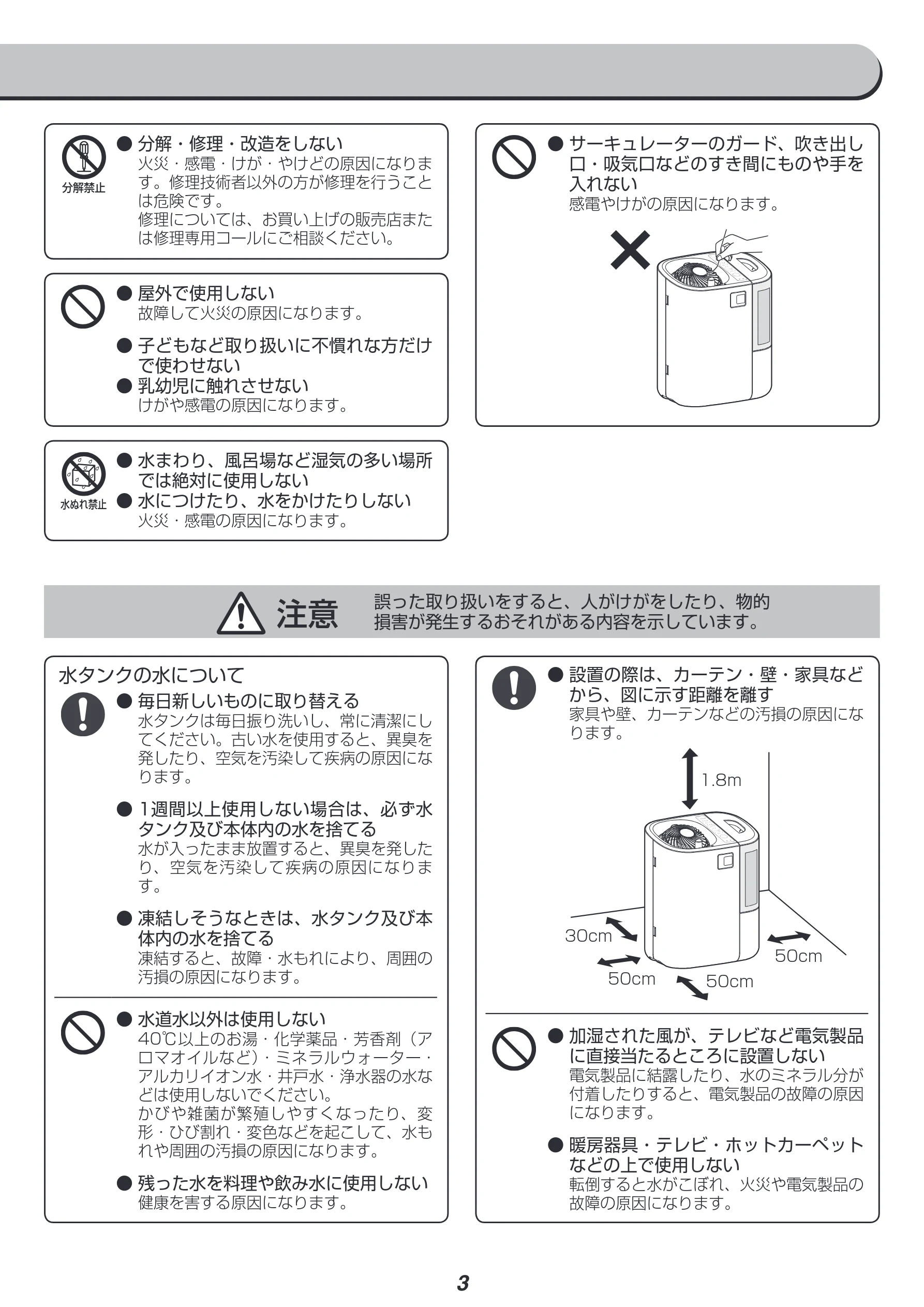 アイリスオーヤマ RCK-5519 取扱説明書 — 注意 誤った取り扱いをすると、人がけがをしたり、物的 損害が発生するおそれがある内容を示しています。 — 図版 3-1 — 3ページ