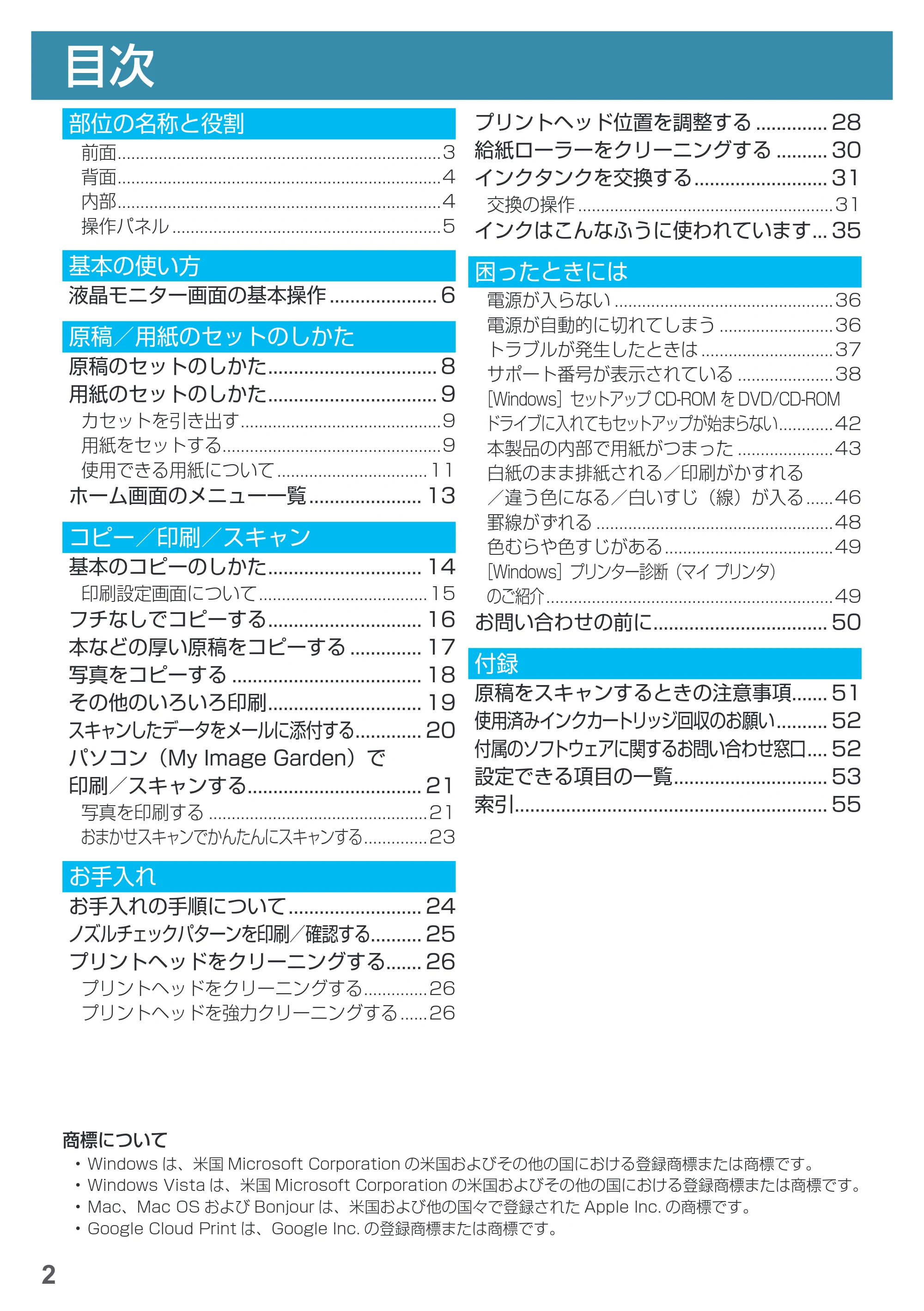 キヤノン PIXUS MG5730 基本操作マニュアル（PDF：3.66MB） — 目次 — 原本ページ — 4ページ