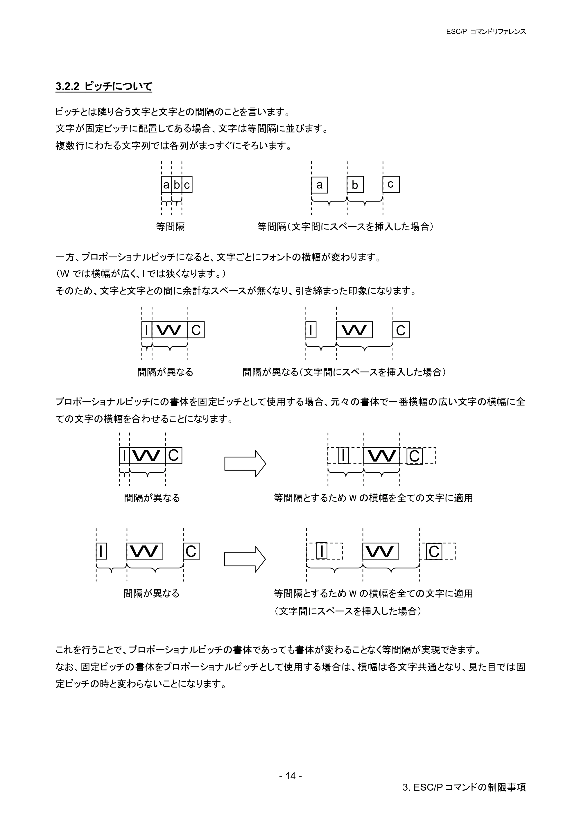 ブラザー RJ-4030 / RJ-4030Ai / RJ-4040 ESC/Pコマンドリファレンス — 3.2.2 ピッチについて — 原本ページ — 20ページ