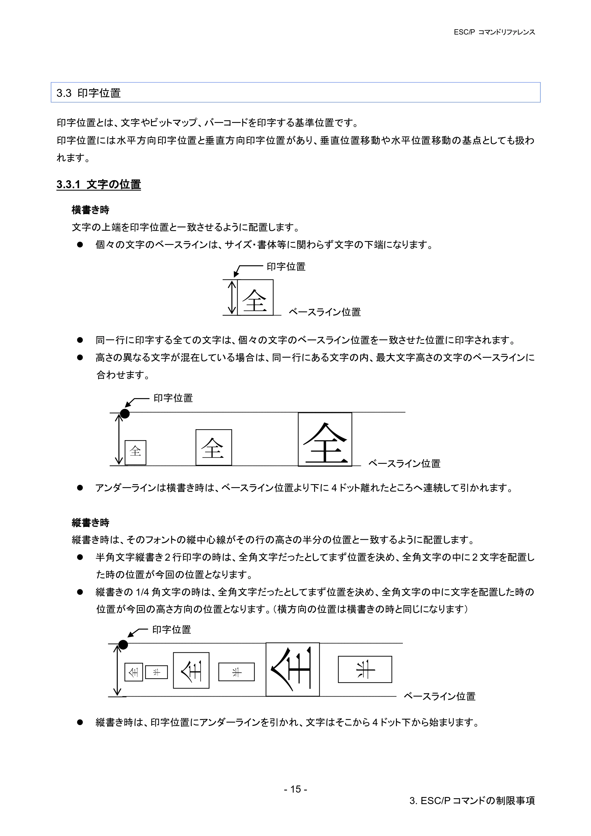 ブラザー RJ-4030 / RJ-4030Ai / RJ-4040 ESC/Pコマンドリファレンス — 3.3 印字位置 — 原本ページ — 21ページ