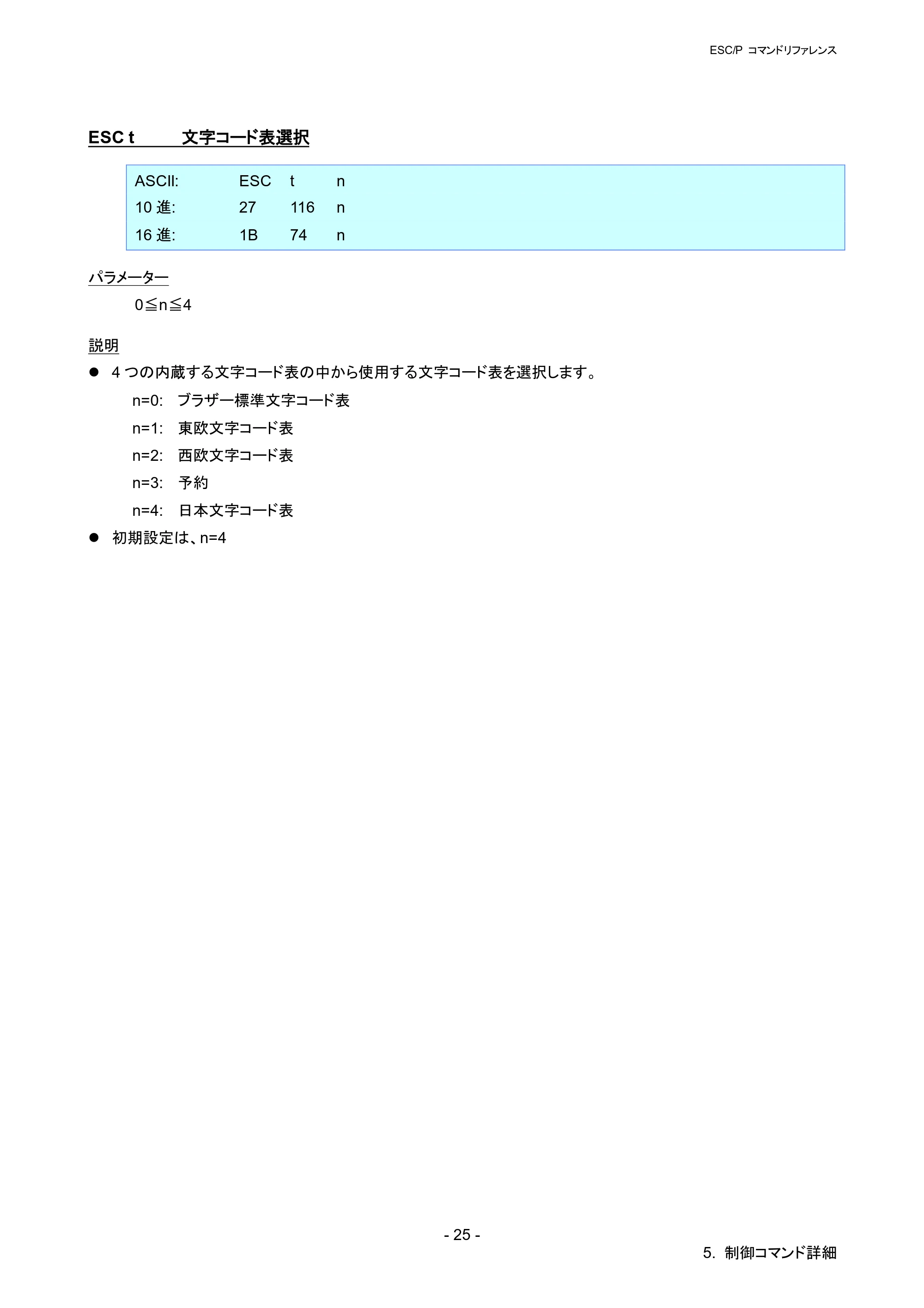 ブラザー RJ-4030 / RJ-4030Ai / RJ-4040 ESC/Pコマンドリファレンス — ESC t 文字コード表選択 — 原本ページ — 31ページ