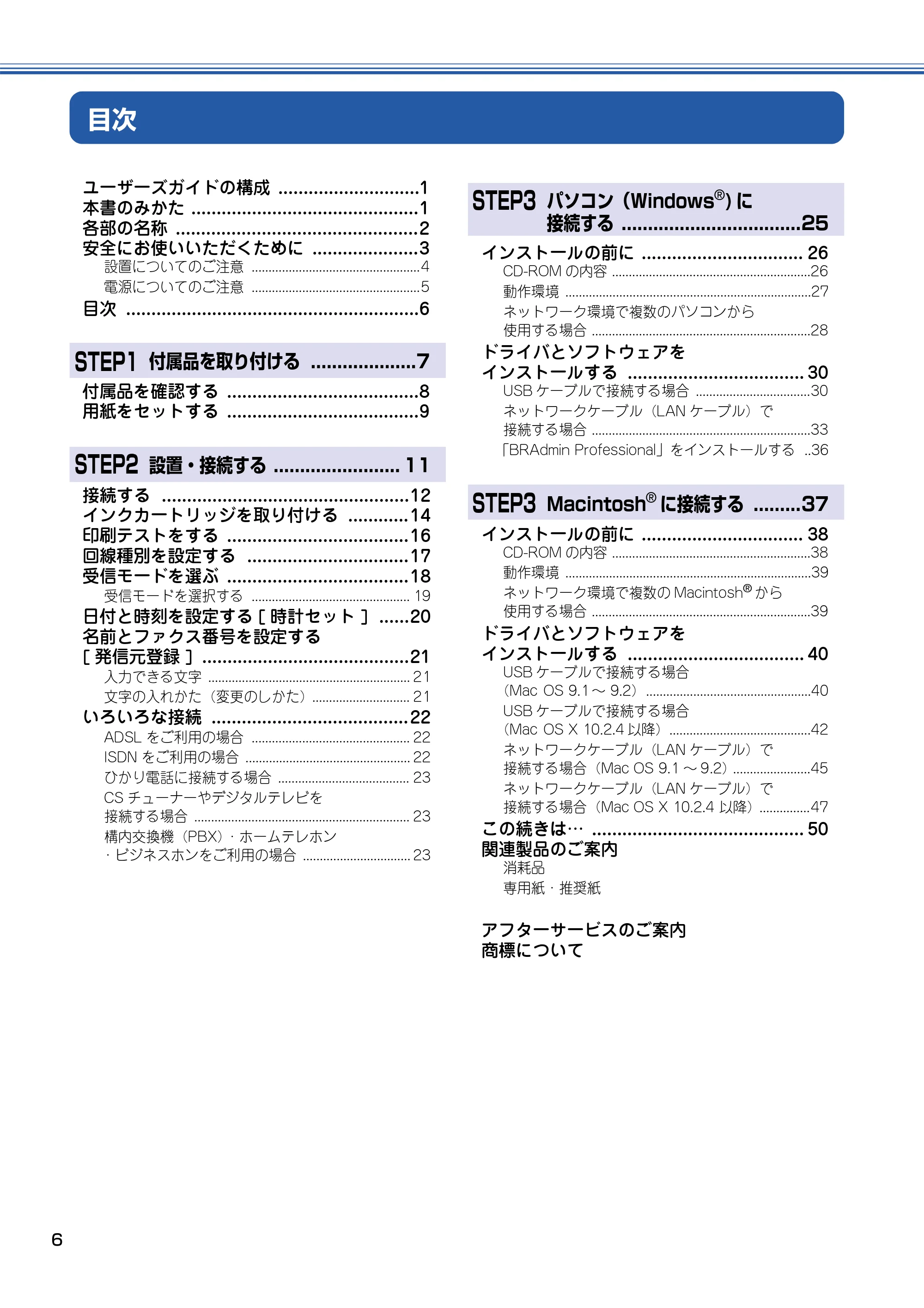 ブラザー MFC-425CN かんたん設置ガイド — 目次 — 原本ページ — 7ページ