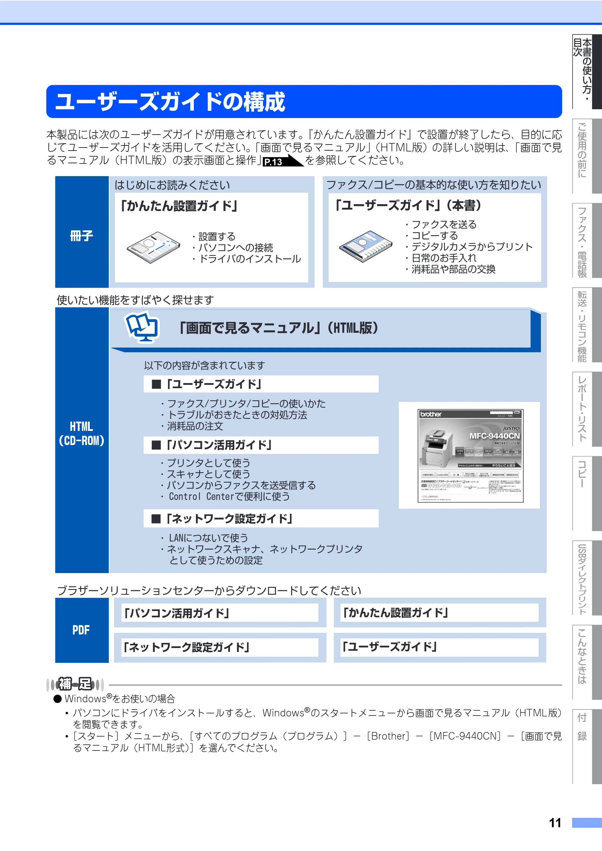 ブラザー MFC-9440CN 取扱説明書(本体) — ユーザーズガイドの構成 — 原本ページ — 11ページ