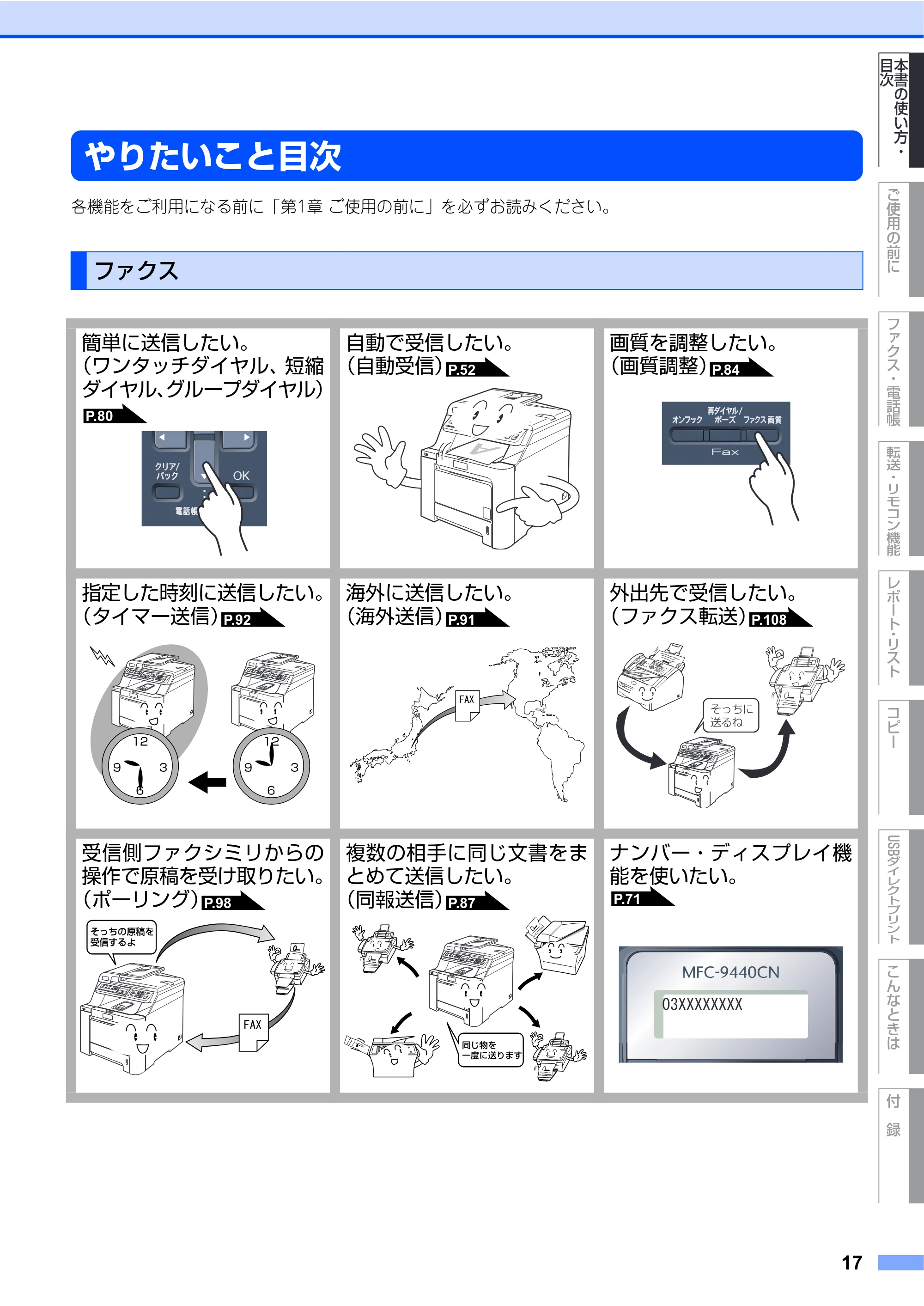 ブラザー MFC-9440CN 取扱説明書(本体) — やりたいこと目次 — 原本ページ — 17ページ