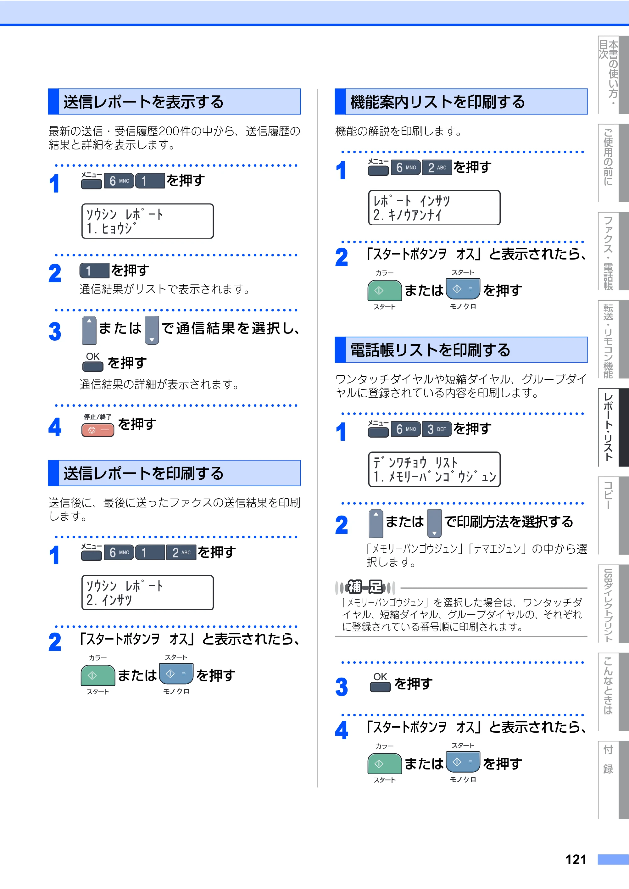 ブラザー MFC-9440CN 取扱説明書（本体） — 送信レポートを表示する — 原本ページ — 121ページ
