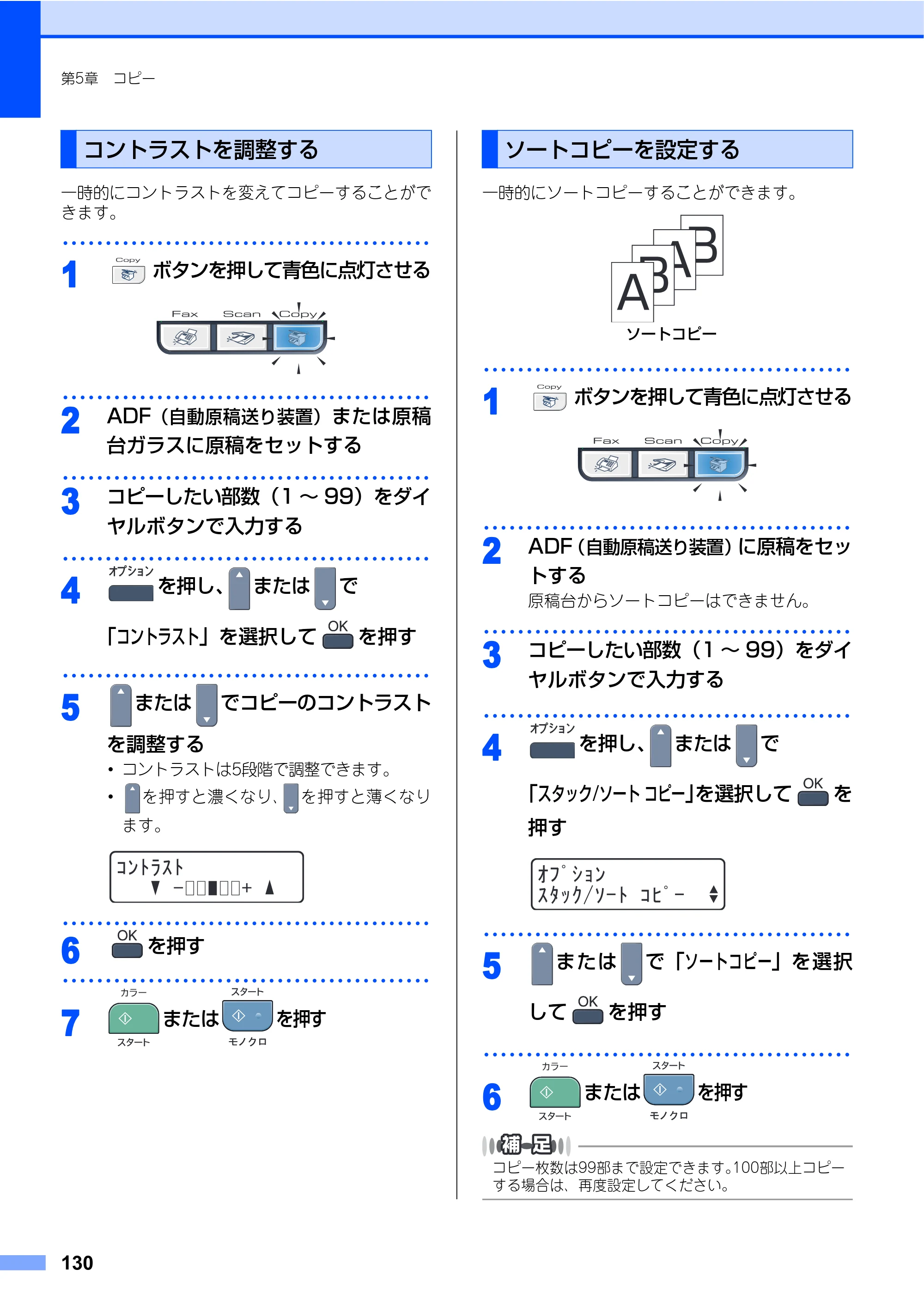 ブラザー MFC-9440CN 取扱説明書（本体） — コントラストを調整する — 原本ページ — 130ページ