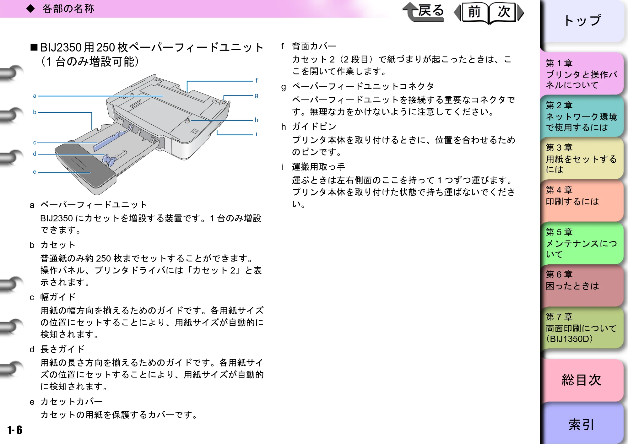 キヤノン BIJ2350/BIJ1350/BIJ1350D ユーザーズガイド（GARO編） （PDF形式／15.75Mバイト） — BIJ2350用250枚ペーパーフィードユニット （1台のみ増設可能） — 原本ページ — 9ページ