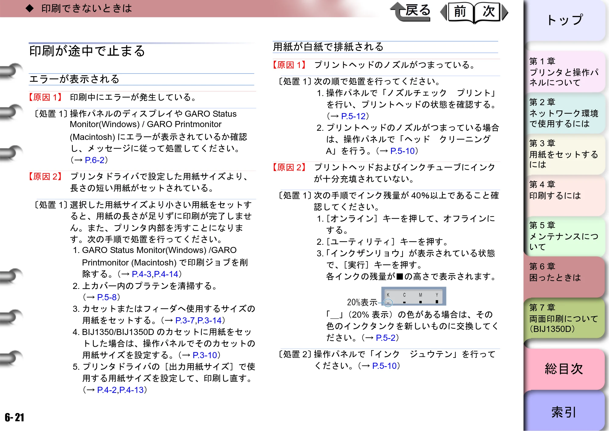 キヤノン BIJ2350/BIJ1350/BIJ1350D ユーザーズガイド（GARO編） （PDF形式／15.75Mバイト） — 印刷が途中で止まる — 原本ページ — 161ページ