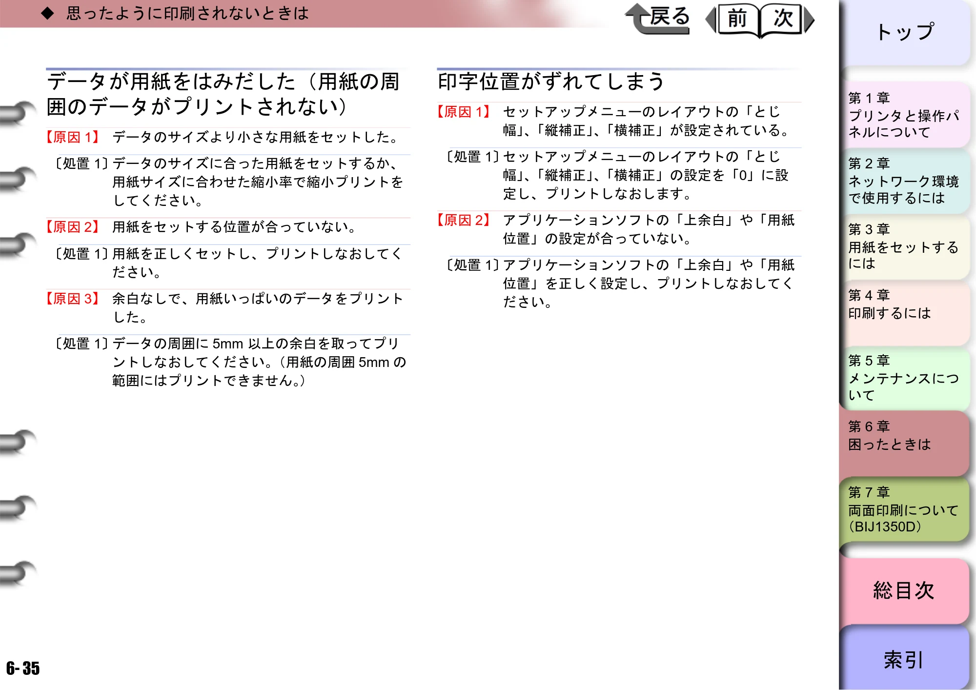 キヤノン BIJ2350/BIJ1350/BIJ1350D ユーザーズガイド（GARO編） （PDF形式／15.75Mバイト） — データが用紙をはみだした（用紙の周 囲のデータがプリントされない） — 原本ページ — 175ページ