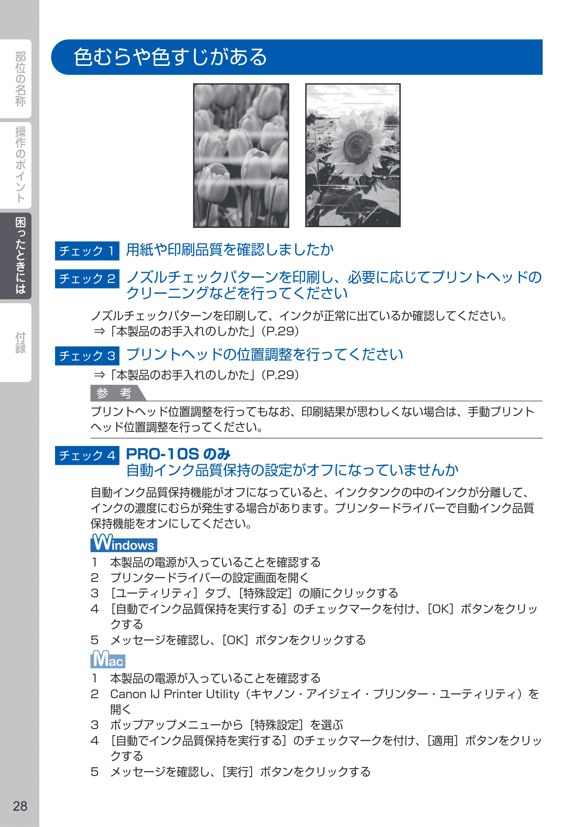 キヤノン PIXUS PRO-10S / PIXUS PRO-100S PIXUS早わかり（PDF：3.41MB） — 色むらや色すじがある — 原本ページ — 30ページ
