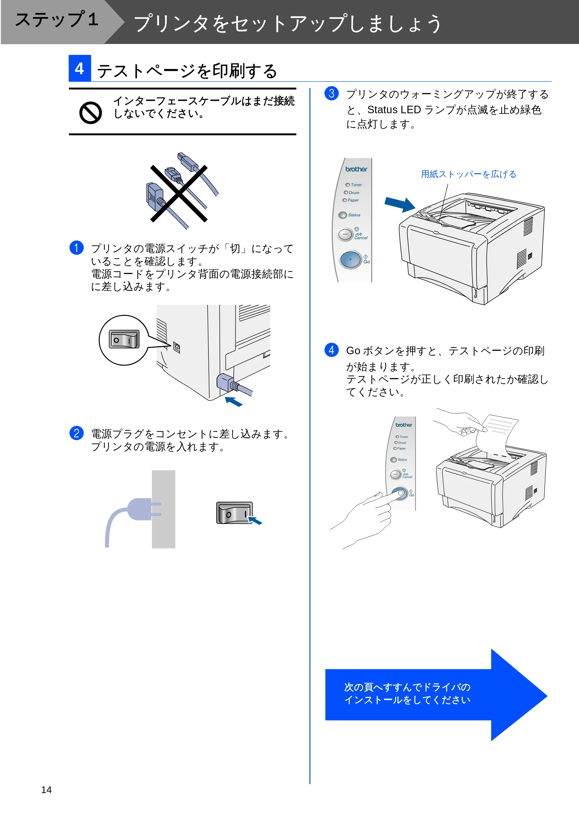 ブラザー HL-5040 / HL-5070DN かんたん設置ガイド — テストページを印刷する — 原本ページ — 15ページ