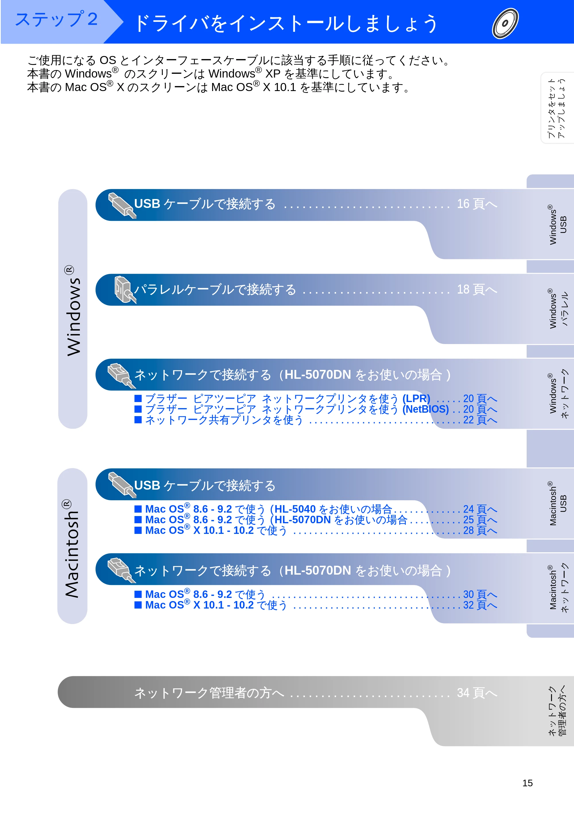 ブラザー HL-5040 / HL-5070DN かんたん設置ガイド — ドライバをインストールしましょう — 原本ページ — 16ページ