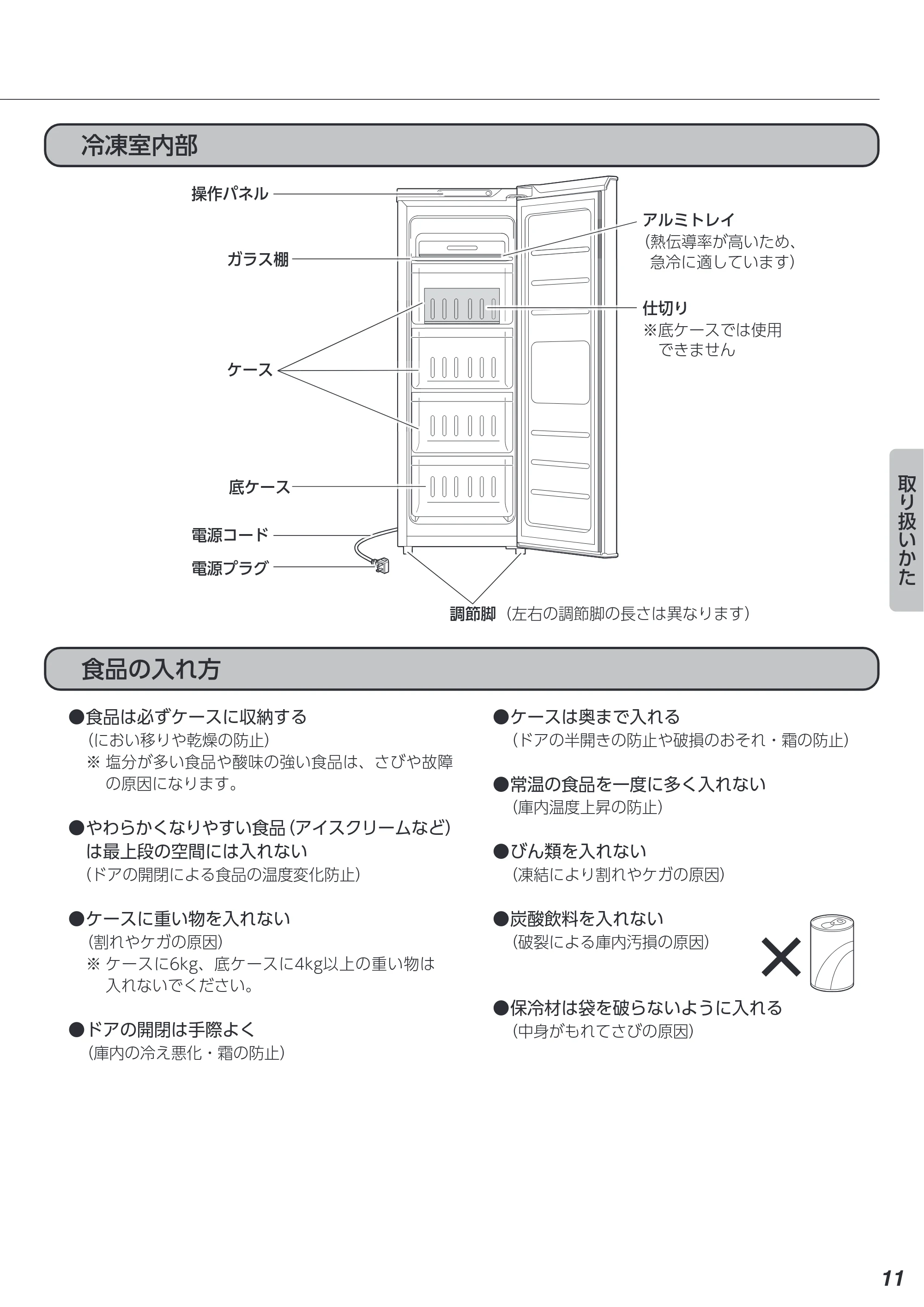 アイリスオーヤマ KUSN-8B 取扱説明書 — 冷凍室内部 — 原本ページ — 11ページ