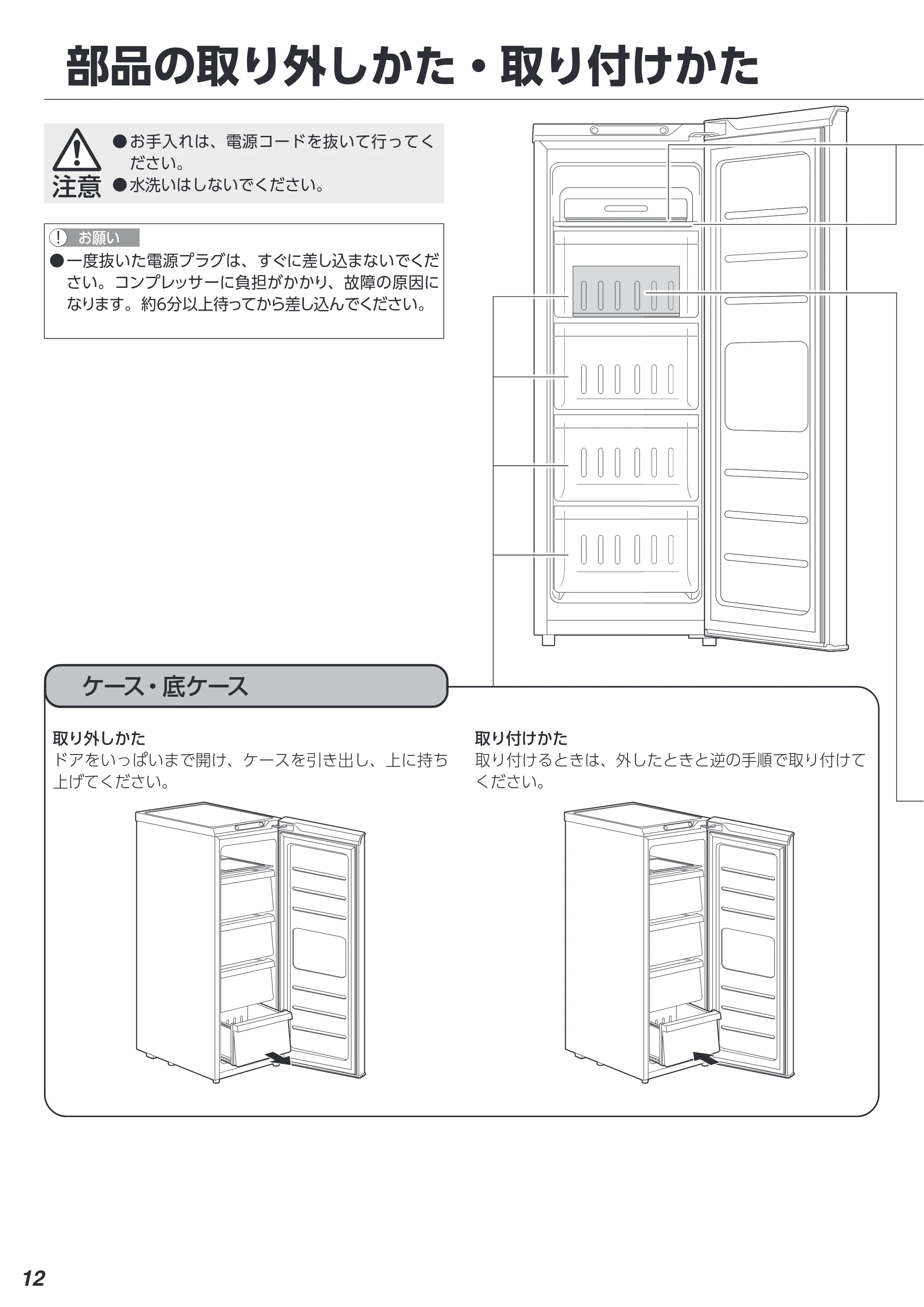 アイリスオーヤマ KUSN-8B 取扱説明書 — 部品の取り外しかた・取り付けかた — 原本ページ — 12ページ
