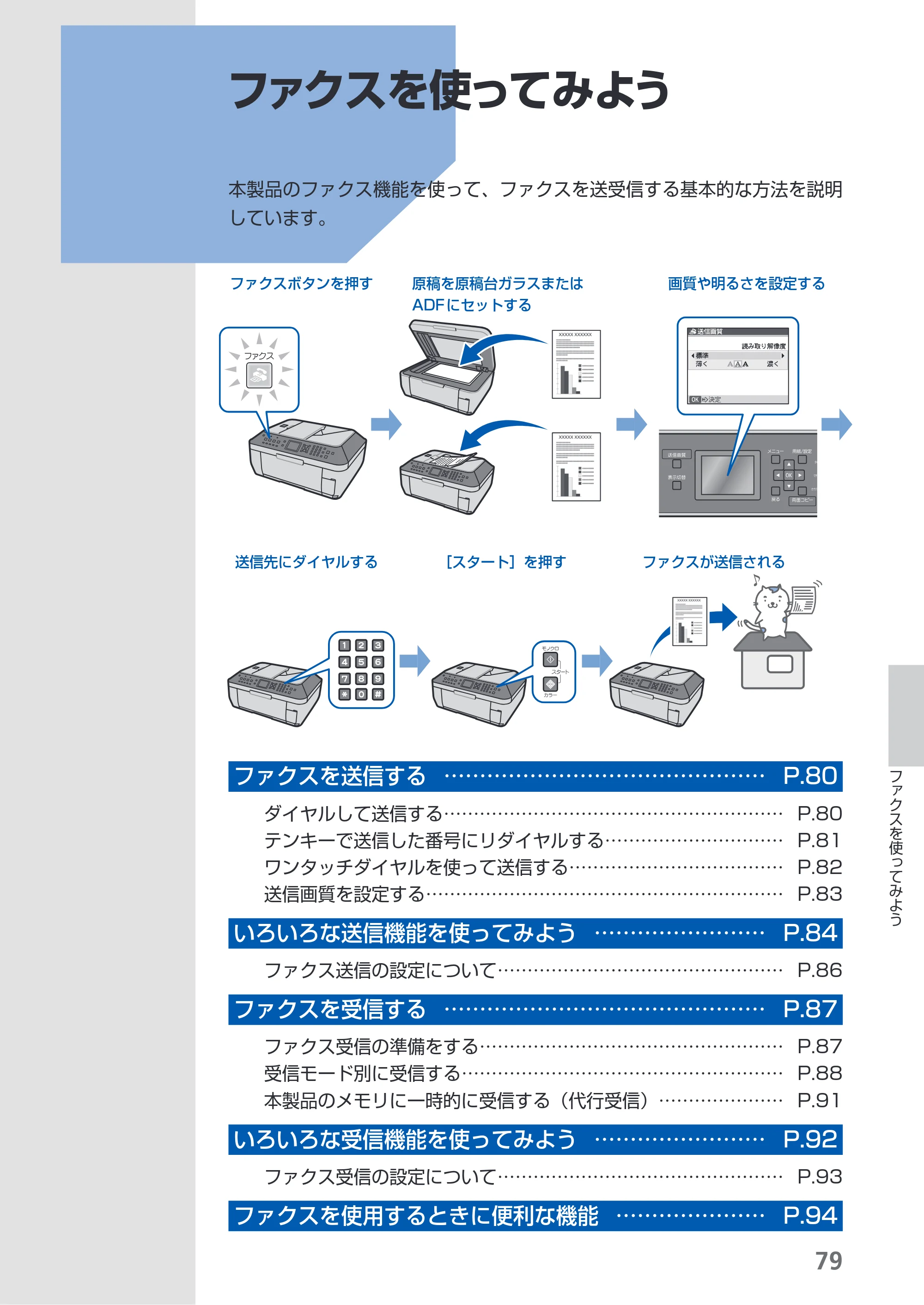 キヤノン PIXUS MX860 らくらく操作ガイド （PDF形式／23.79Mバイト） — ファクスを使ってみよう — 原本ページ — 81ページ