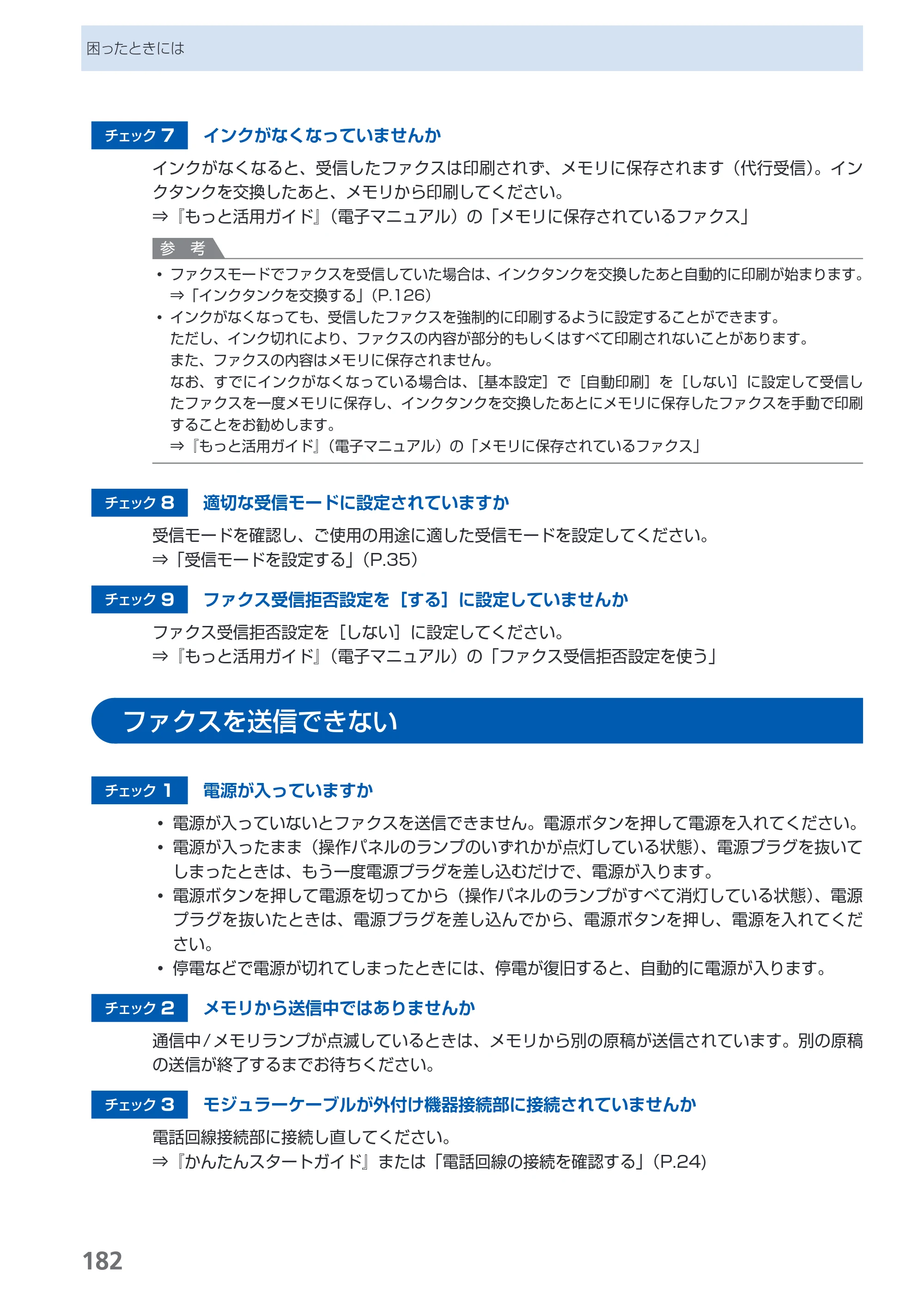 キヤノン PIXUS MX860 らくらく操作ガイド （PDF形式／23.79Mバイト） — ファクスを送信できない — 原本ページ — 184ページ