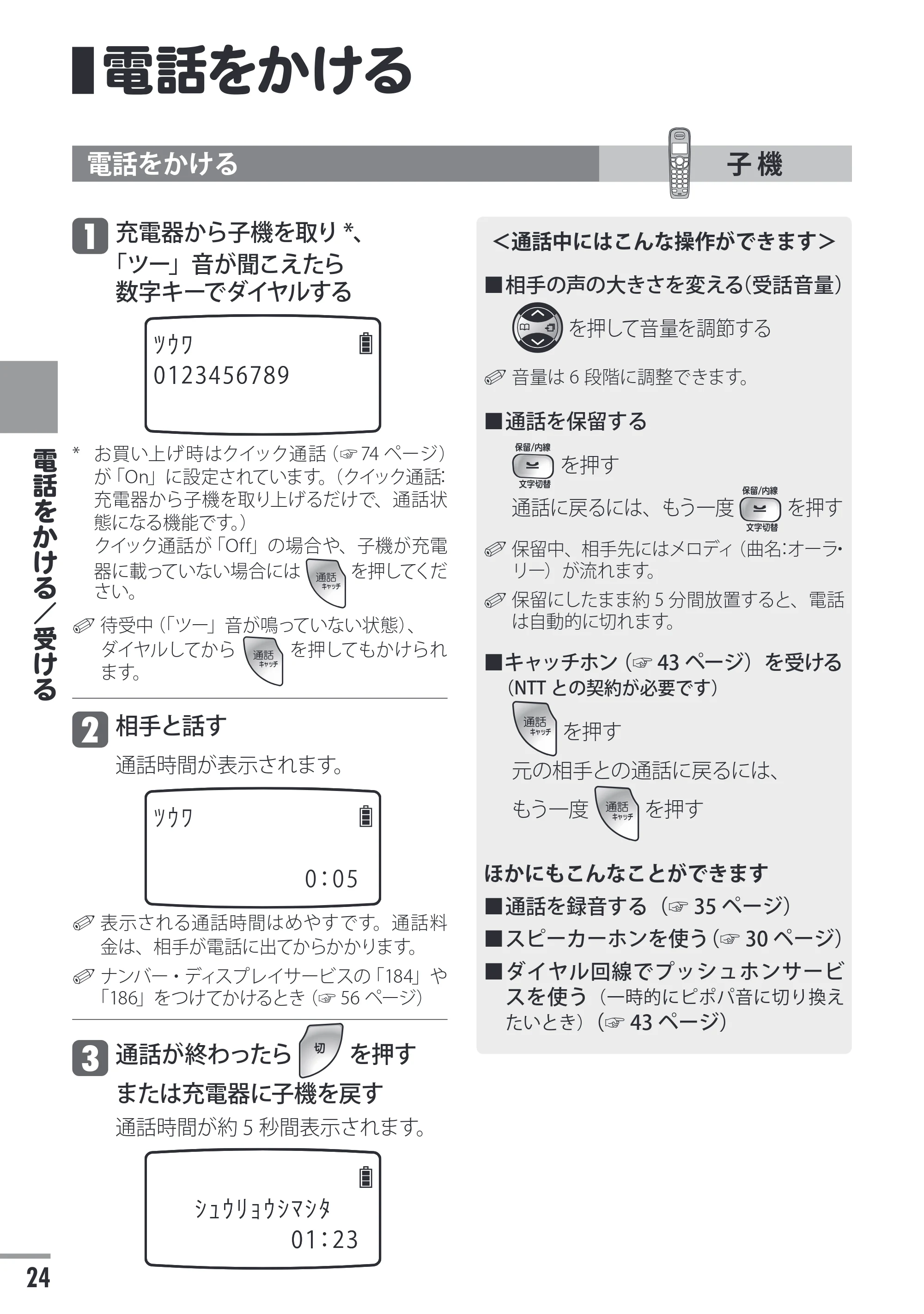 日立 HTE-311 取扱説明書 — 電話をかける — 原本ページ — 24ページ