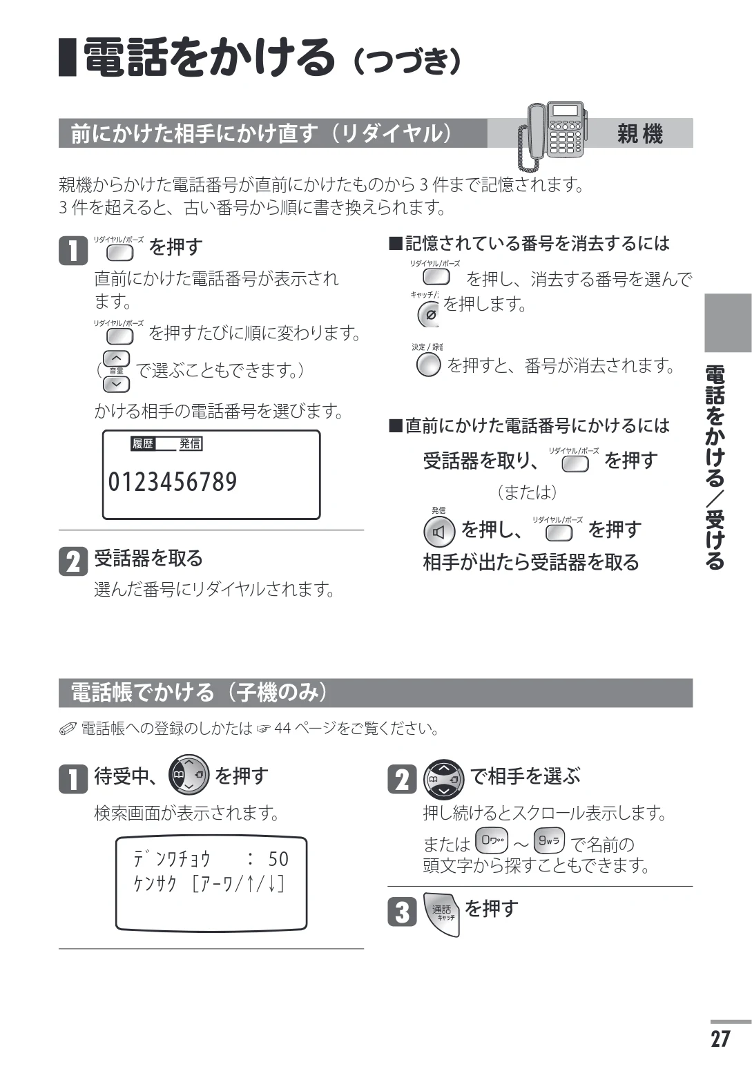 日立 HTE-311 取扱説明書 — 電話をかける(つづき) — 図版 27-1 — 27ページ