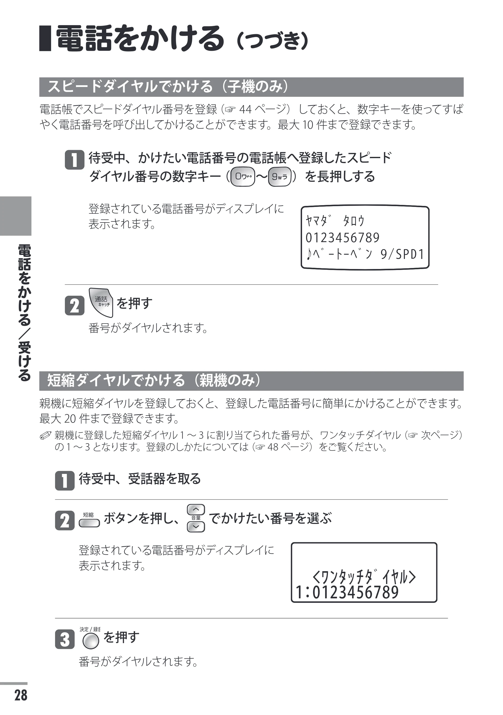 日立 HTE-311 取扱説明書 — 電話をかける(つづき) — 原本ページ — 28ページ