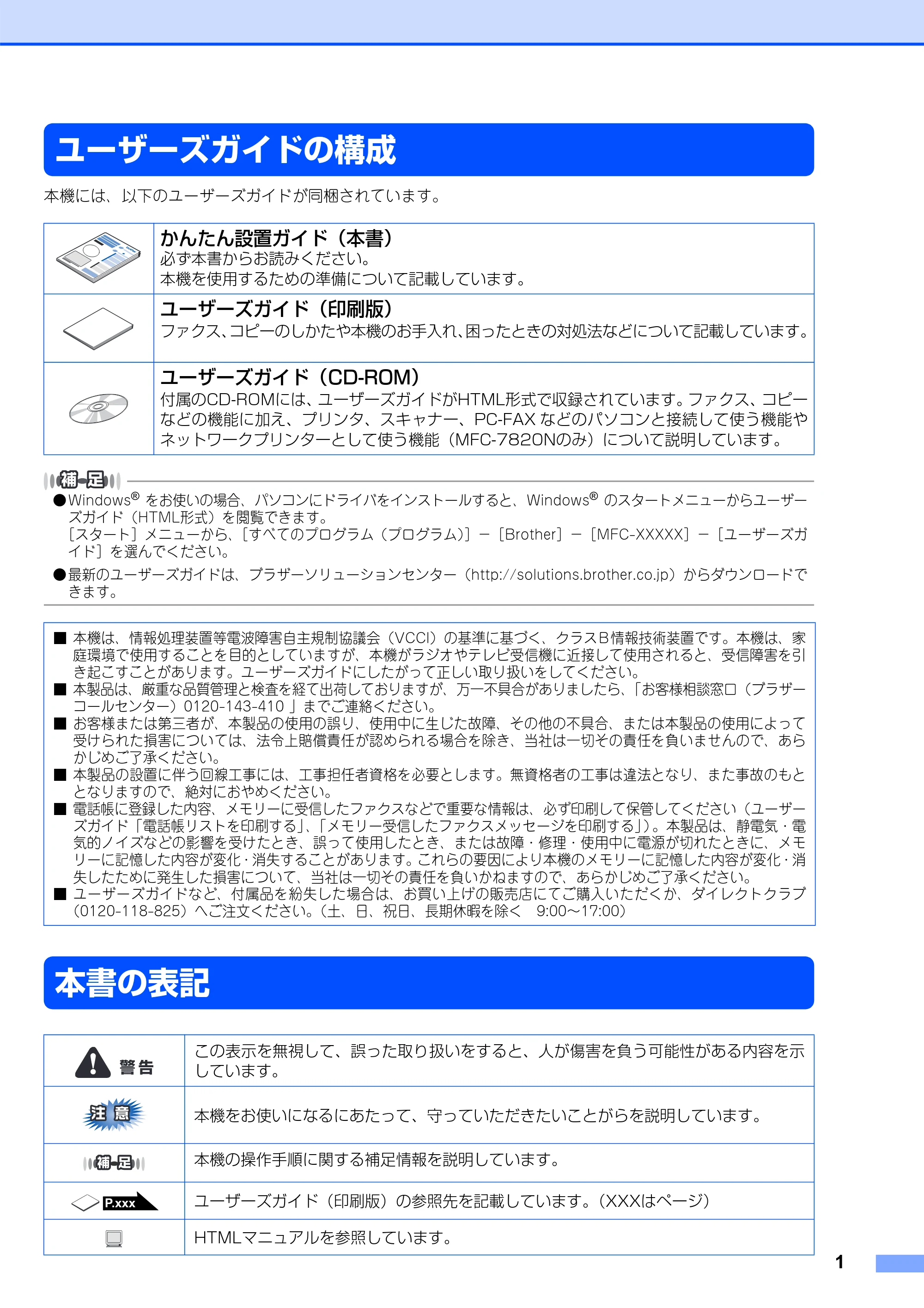 ブラザー MFC-7420 / MFC-7820N かんたん設置ガイド — ユーザーズガイドの構成 — 原本ページ — 2ページ
