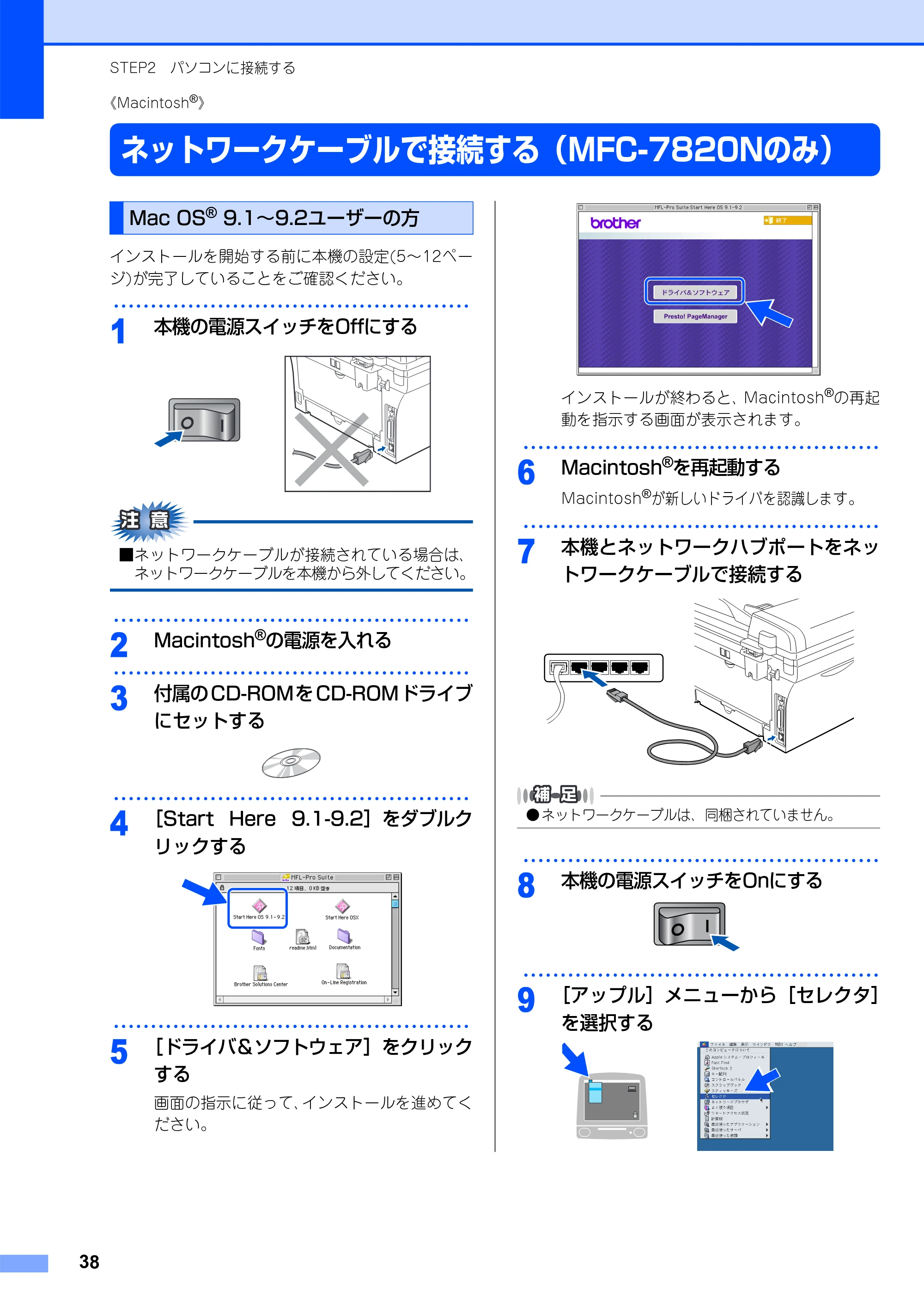 ブラザー MFC-7420 / MFC-7820N かんたん設置ガイド — ネットワークケーブルで接続する（MFC-7820Nのみ） — 原本ページ — 39ページ