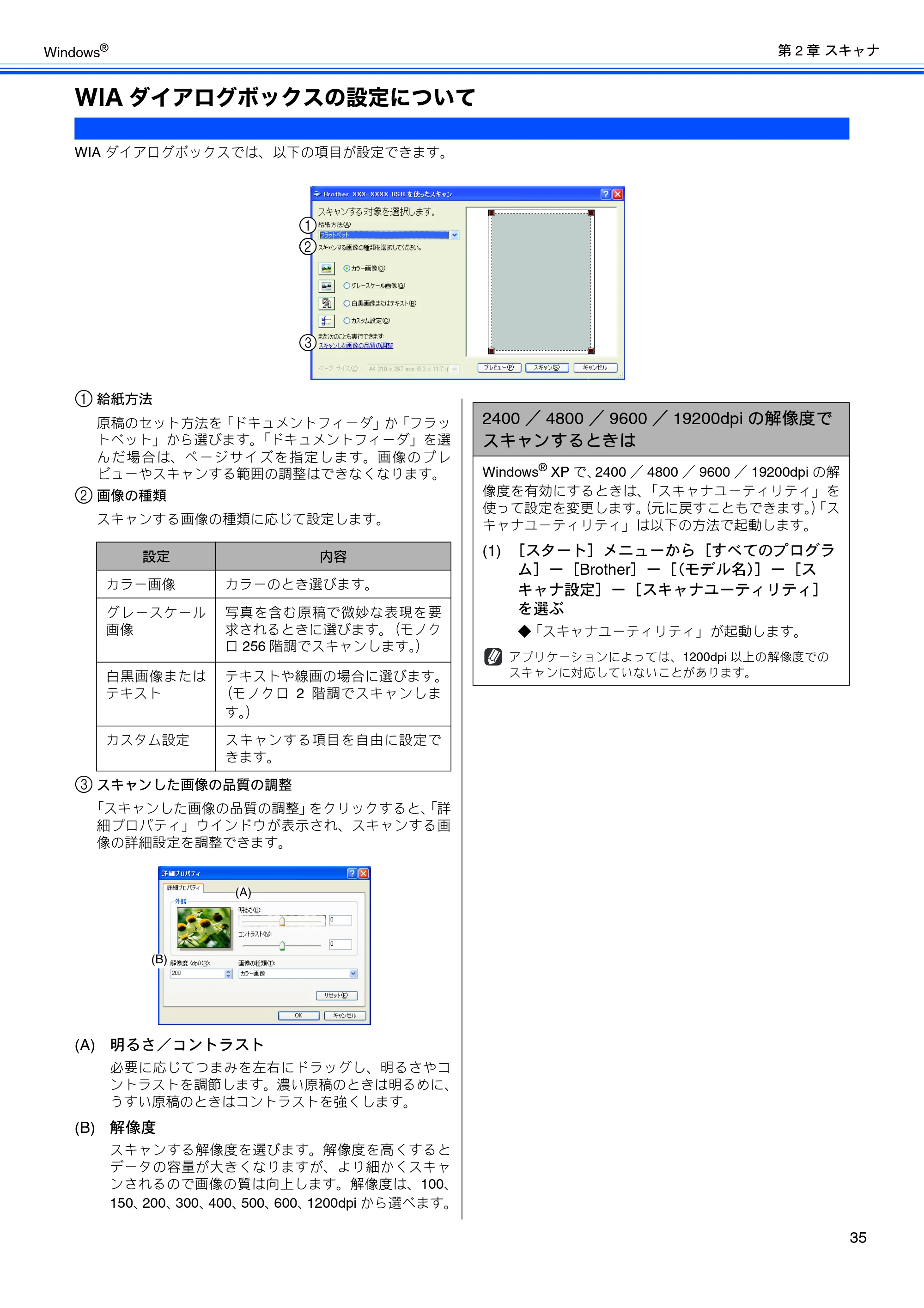 ブラザー DCP-330C / DCP-750CN / DCP-750CNU ユーザーズガイド ～パソコン活用編～ — WIAダイアログボックスの設定について — 原本ページ — 36ページ
