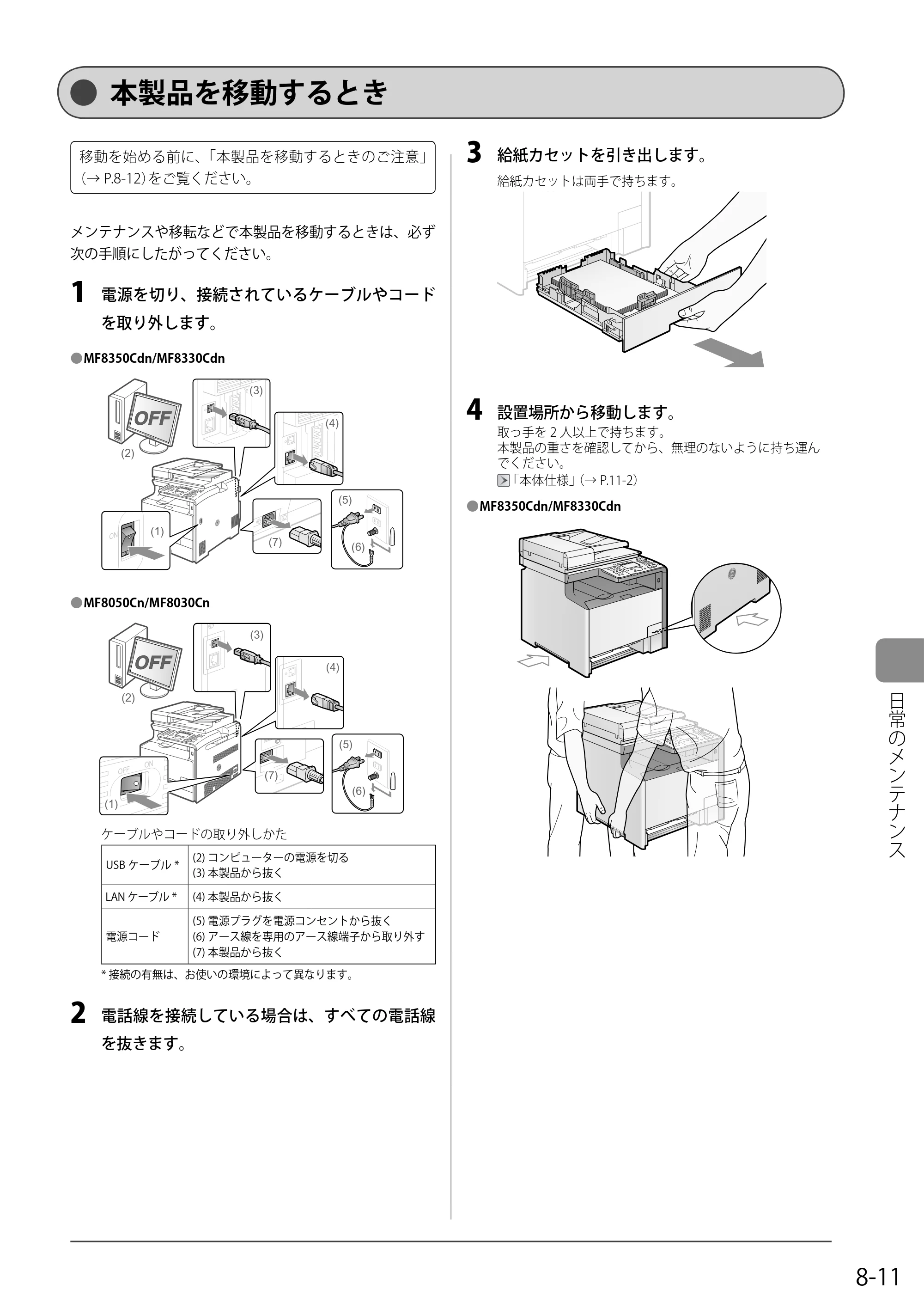 キヤノン MF8350Cdn/MF8330Cdn 基本操作ガイド 2011年2月1日更新 （PDF形式／16.32Mバイト） — 本製品を移動するとき — 原本ページ — 129ページ