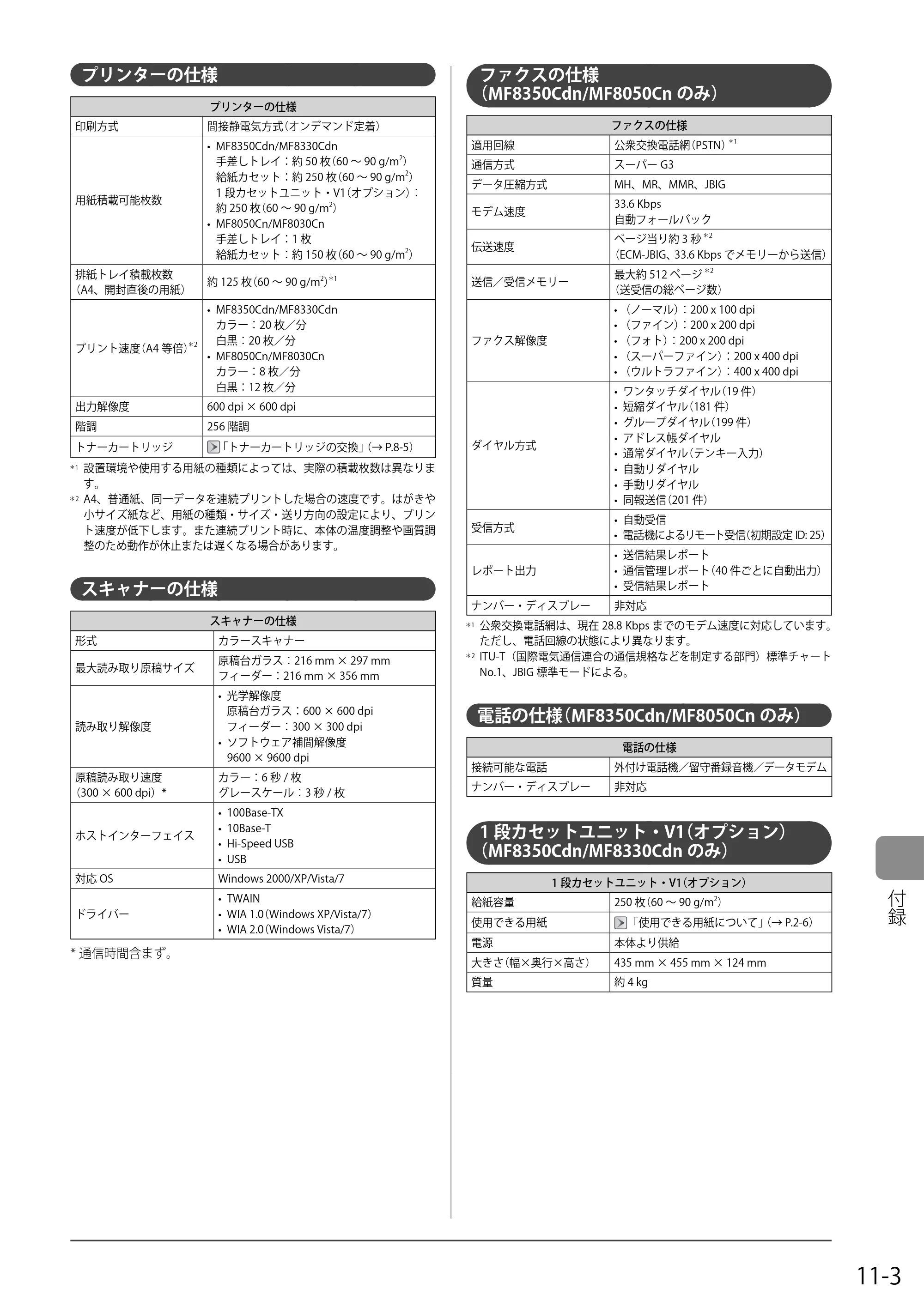 キヤノン MF8350Cdn/MF8330Cdn 基本操作ガイド 2011年2月1日更新 （PDF形式／16.32Mバイト） — プリンターの仕様 — 原本ページ — 155ページ
