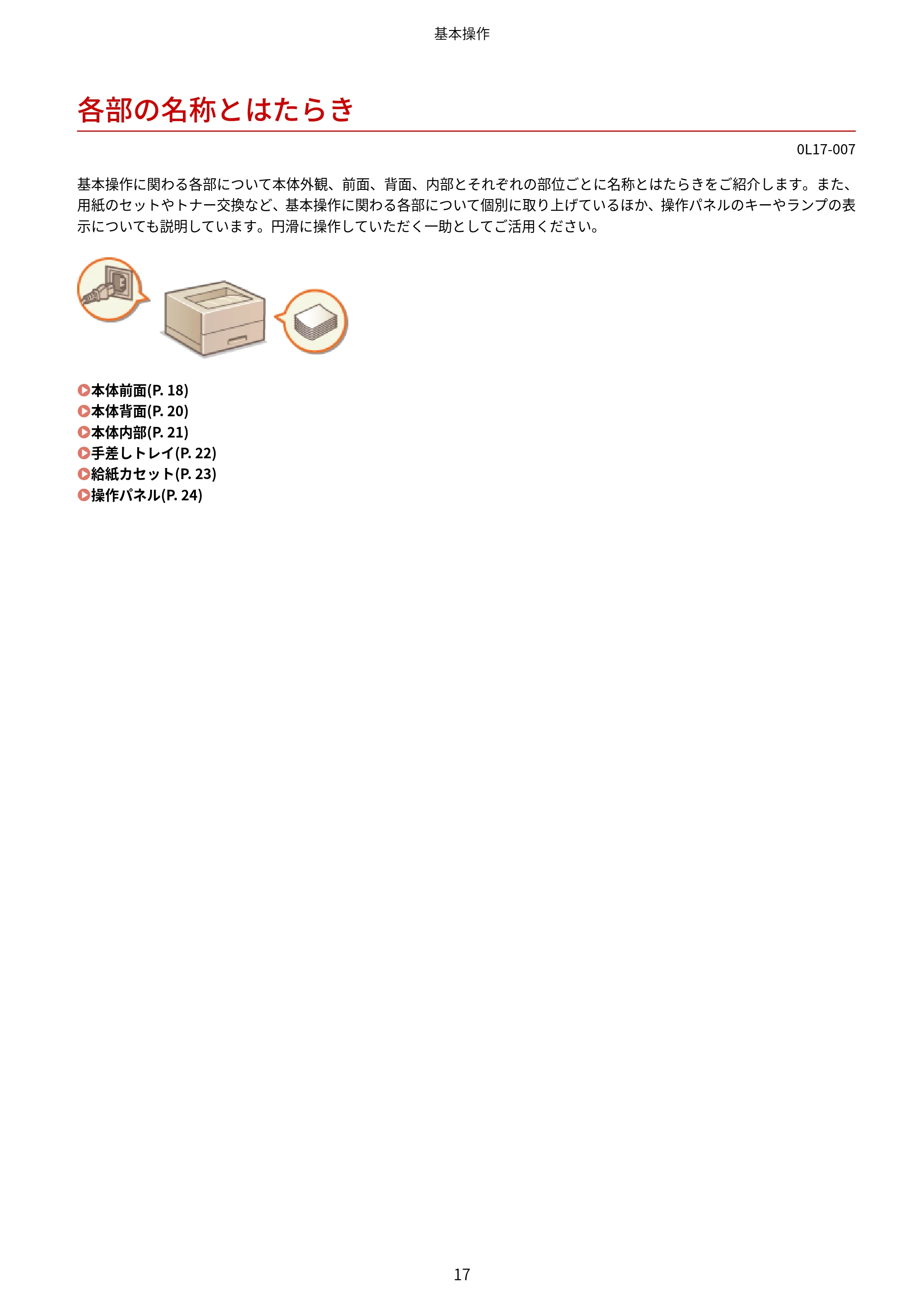 キヤノン LBP8100 ユーザーズガイド(PDF) 2019年11月7日更新(PDF:4.43MB) — 各部の名称とはたらき — 原本ページ — 22ページ