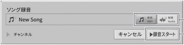 ヤマハ CVP-809 / CVP-805 CVP-809/CVP-805 取扱説明書 — 3 [新規MIDI](新規MIDI録音の場合)または[新規Audio](新規オーディオ録音の場合)をタッチ して選択します。 — 図版 72-1 — 72ページ