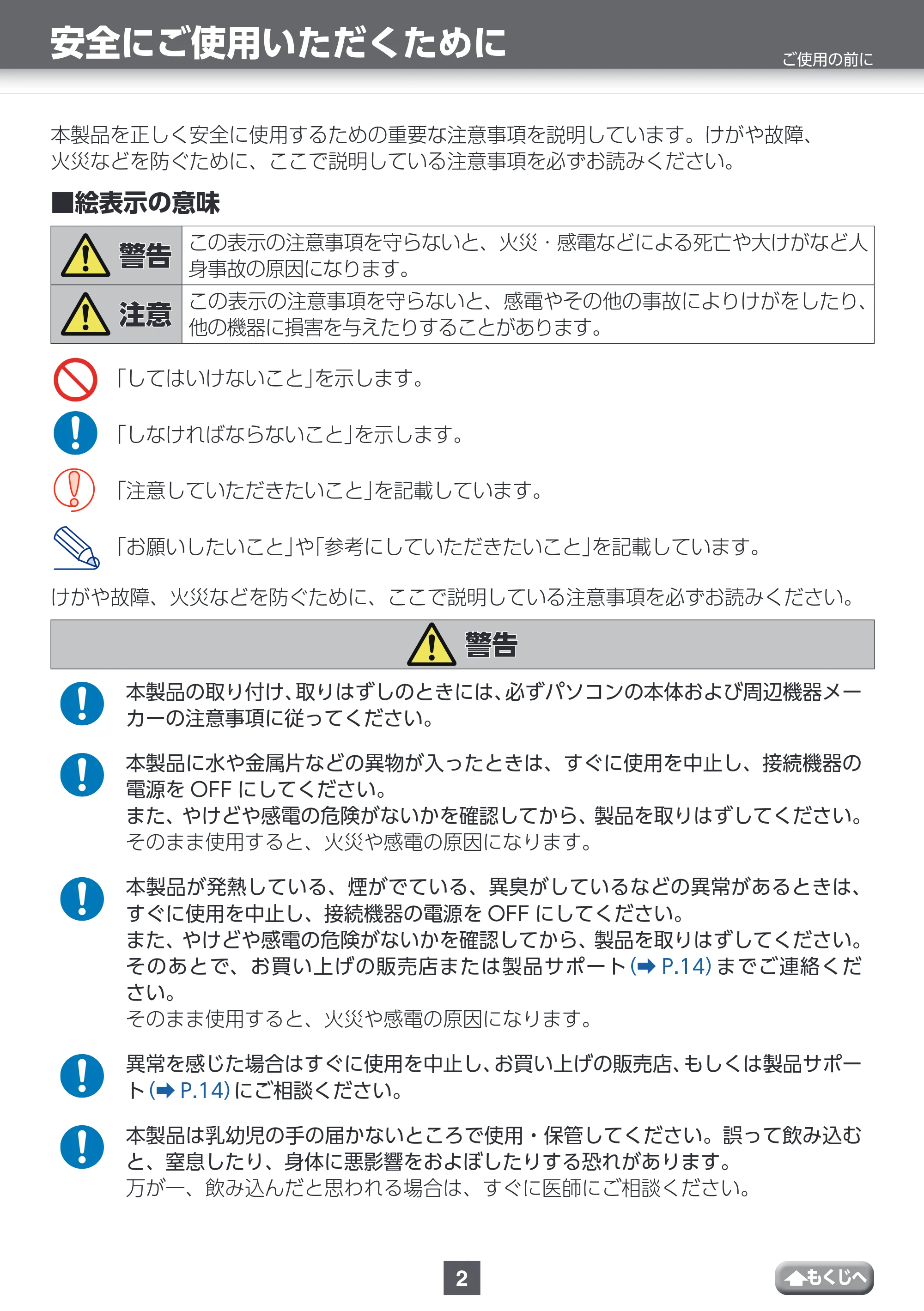 エレコム MF-KMSU3032GWH / MF-KMSU3064GWH / MF-KMSU3128GWH 取扱説明書 — ご使用の前に — 原本ページ — 2ページ
