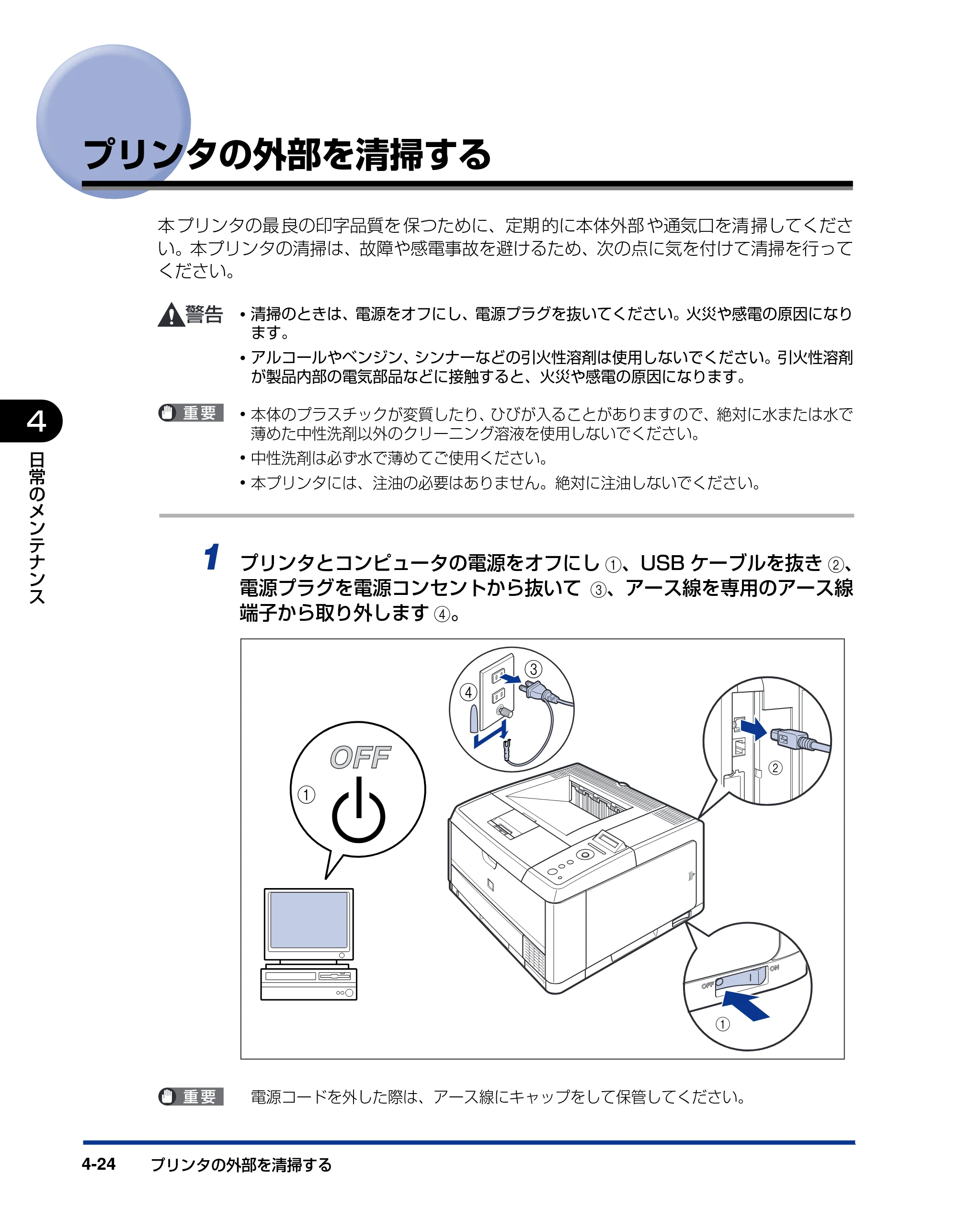 キヤノン LBP3410 ユーザーズガイド 2011年1月20日更新 （PDF形式／5.92Mバイト） — プリンタの外部を清掃する — 原本ページ — 150ページ