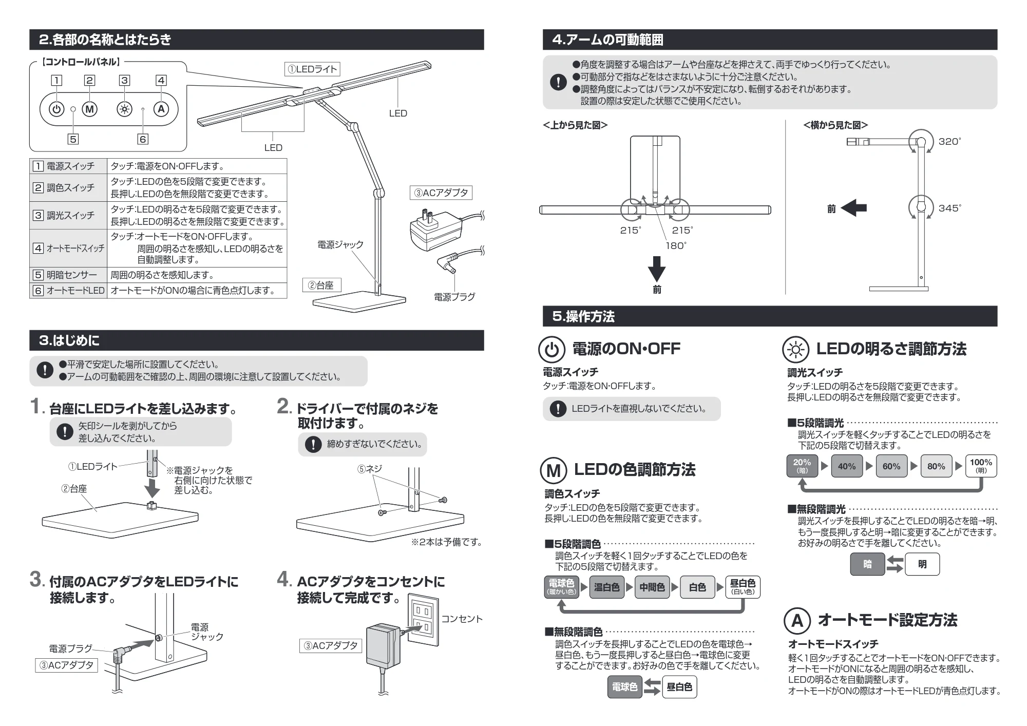 サンワサプライ 800-LED104 取扱説明書 — オートモード設定方法 — 図版 2-1 — 2ページ