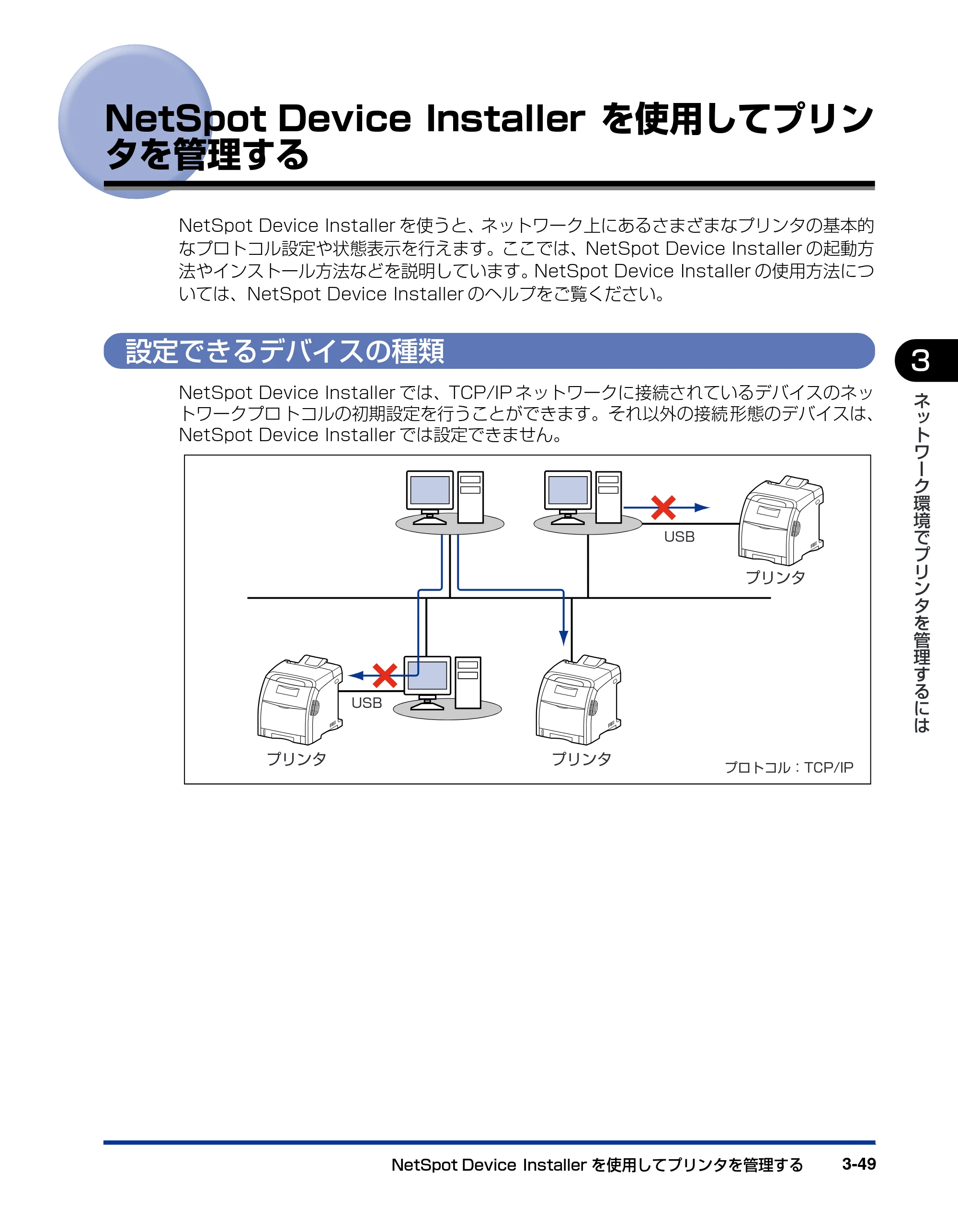 キヤノン LBP5610 ネットワークガイド／本編 2007年12月12日掲載 （PDF形式／7.66Mバイト） — NetSpot Device Installerを使用してプリンタを管理する — 原本ページ — 165ページ