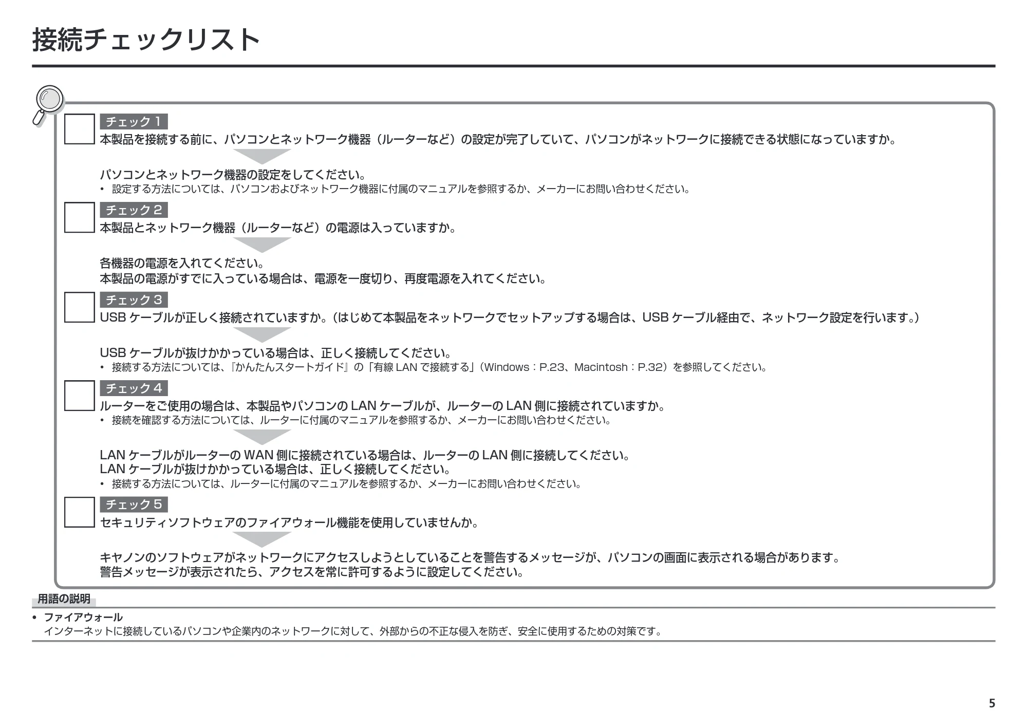 キヤノン PIXUS iX7000 ネットワーク設置で困ったときには （PDF形式／1.47Mバイト） — 接続チェックリスト — 原本ページ — 7ページ
