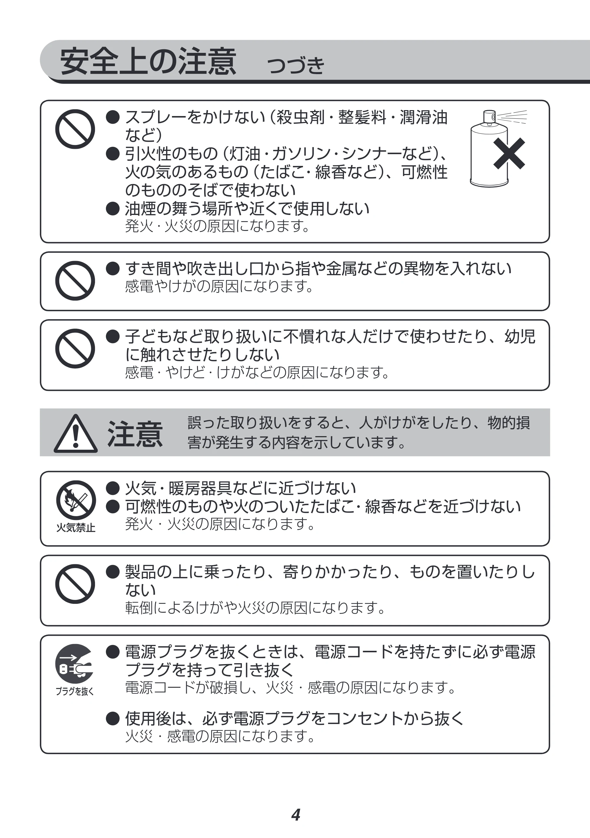アイリスオーヤマ UHM-280CM 取扱説明書 — 安全上の注意 つづき — 原本ページ — 4ページ