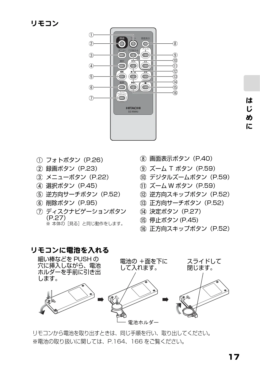 日立 DZ-HS803 / DZ-HS903 取扱説明書 — 図版 17-1 — 17ページ