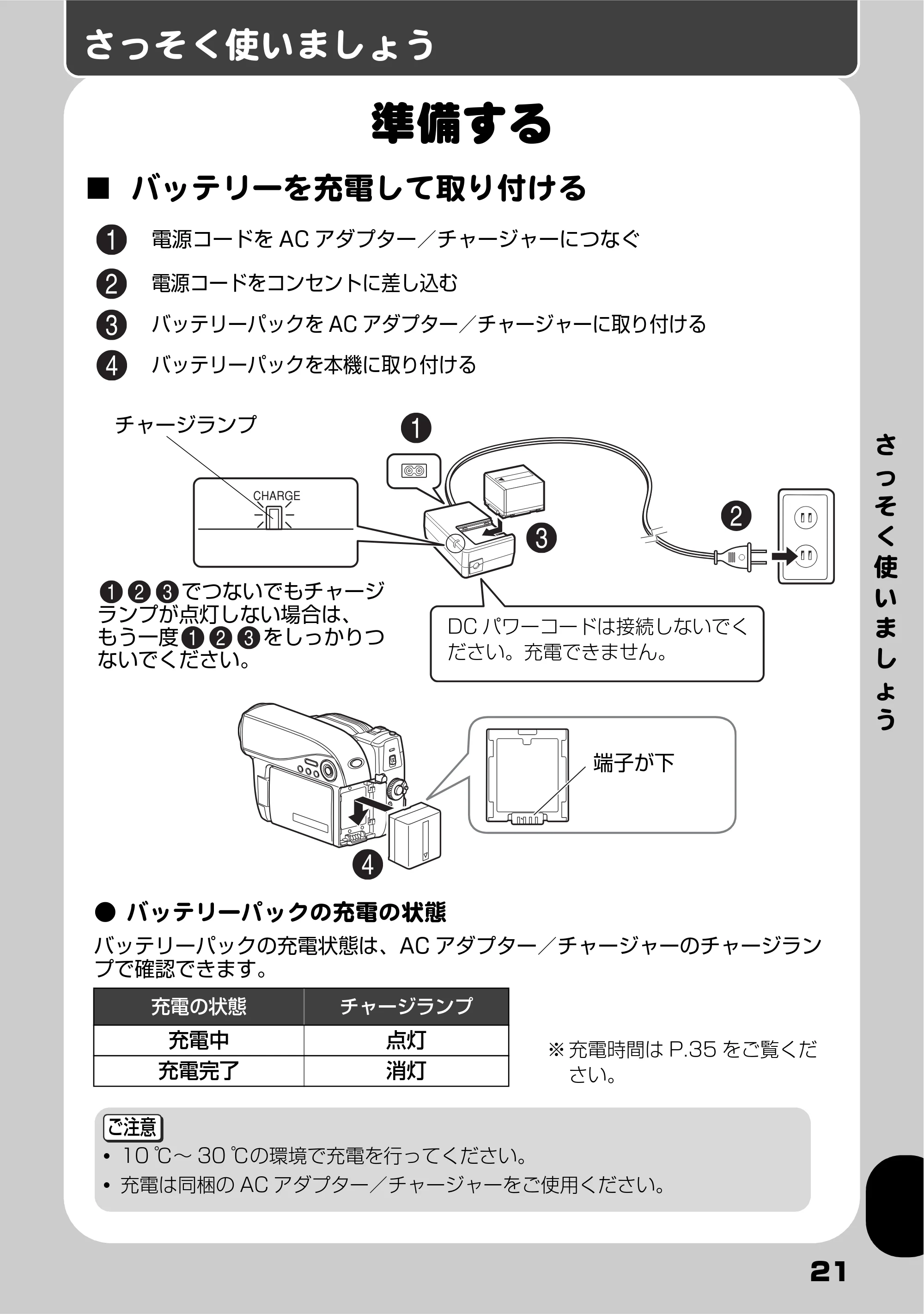 日立 DZ-HS803 / DZ-HS903 取扱説明書 — さっそく使いましょう — 原本ページ — 21ページ