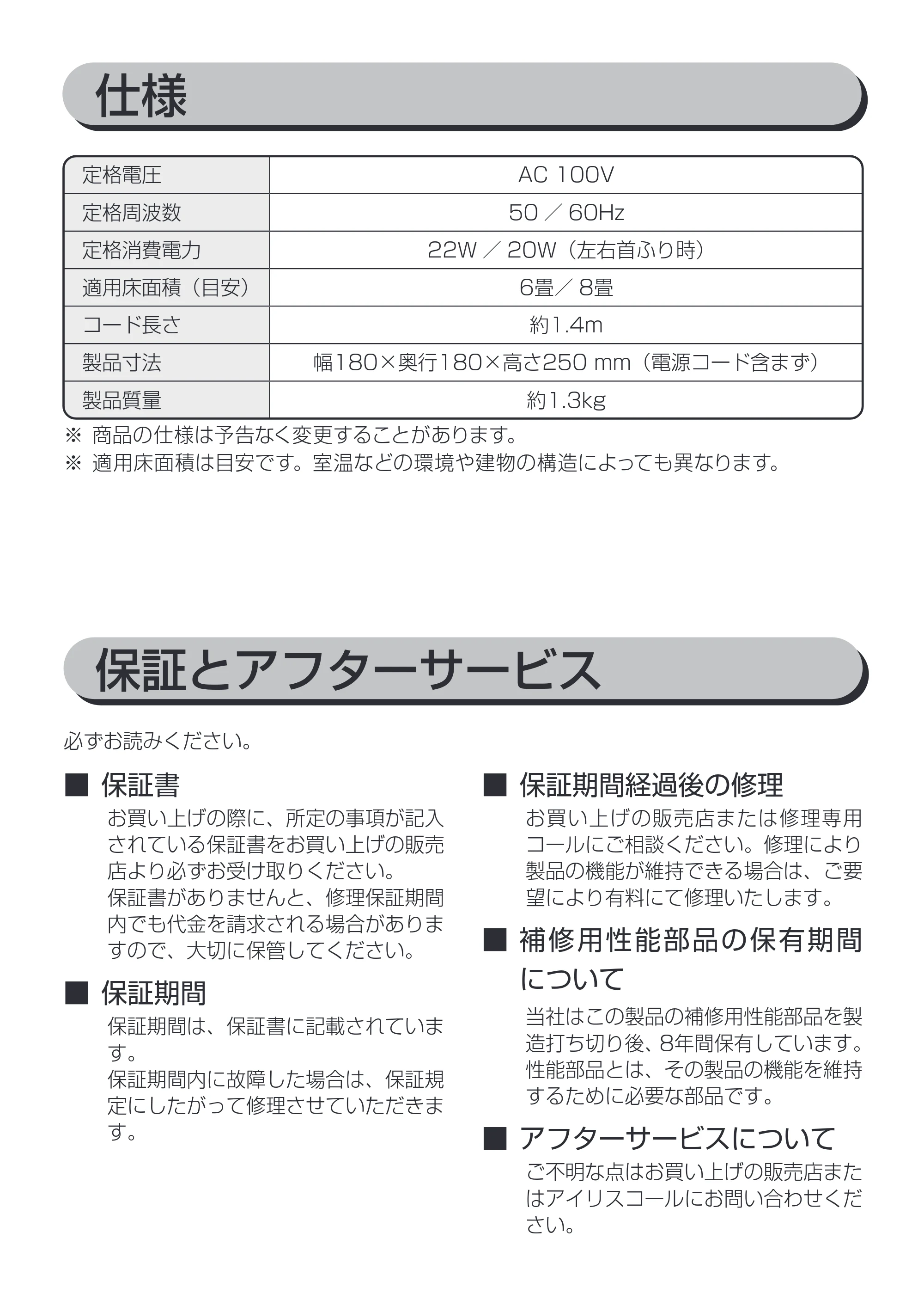 アイリスオーヤマ KCF-SM122 取扱説明書 — 保証とアフターサービス — 原本ページ — 11ページ