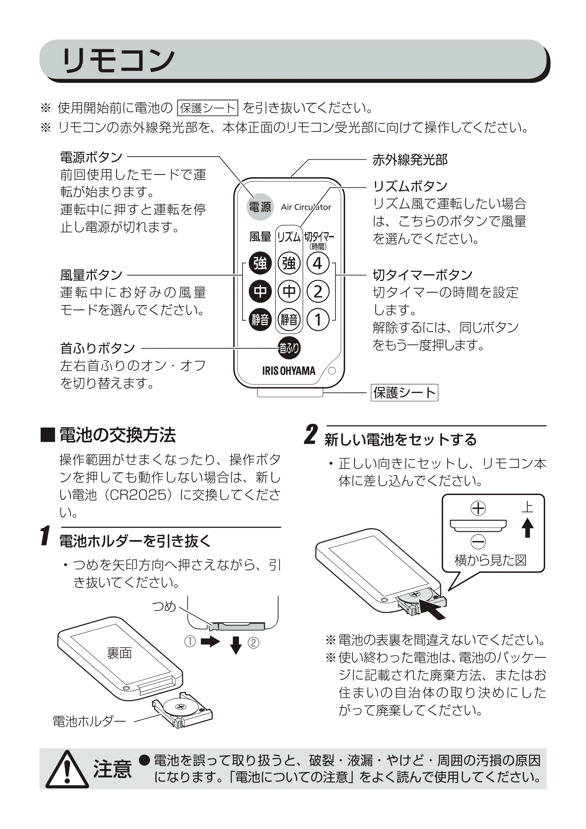 アイリスオーヤマ PCF-C152 取扱説明書 — リモコン — 原本ページ — 9ページ