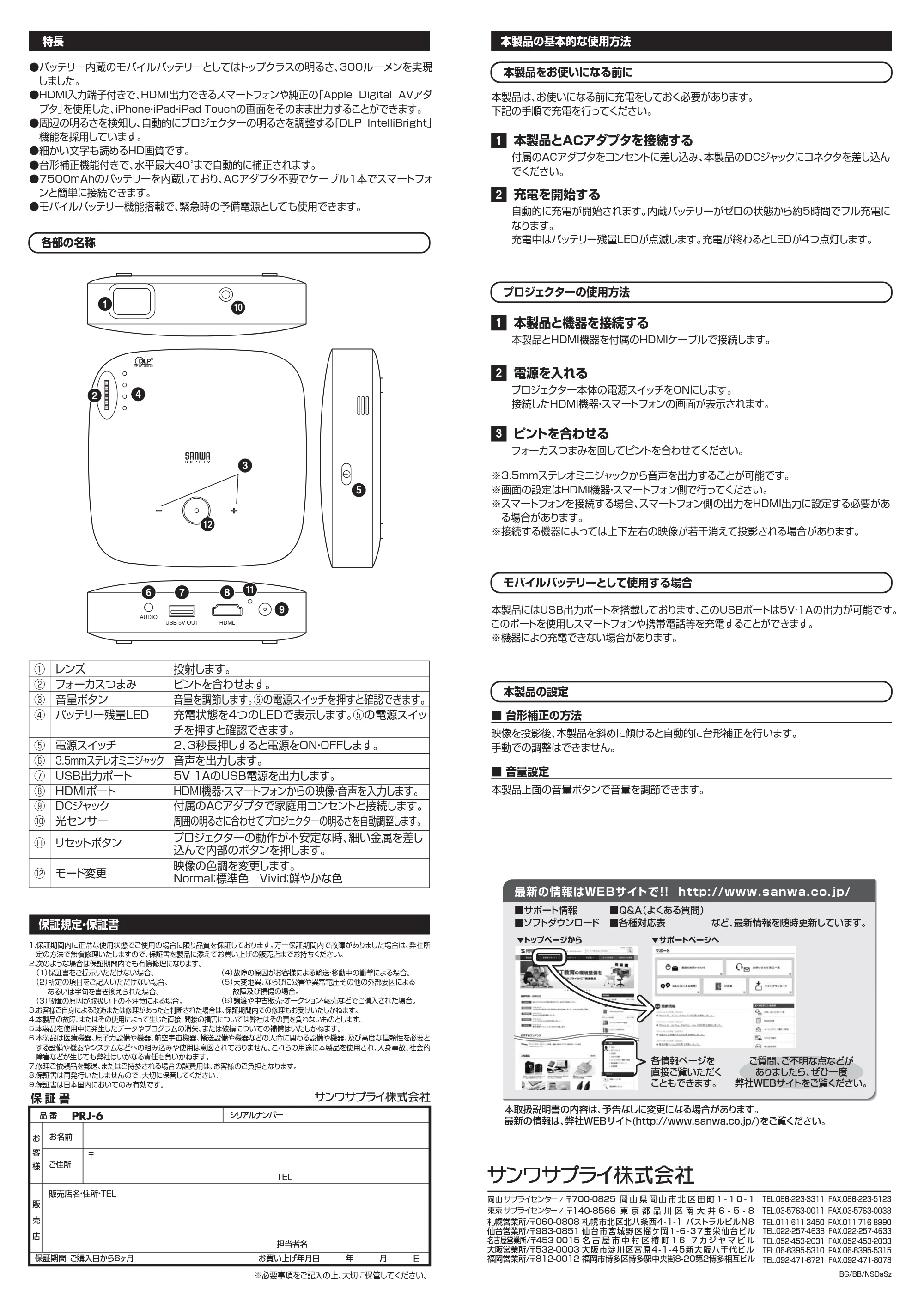 サンワサプライ PRJ-6 取扱説明書 — 原本ページ — 2ページ