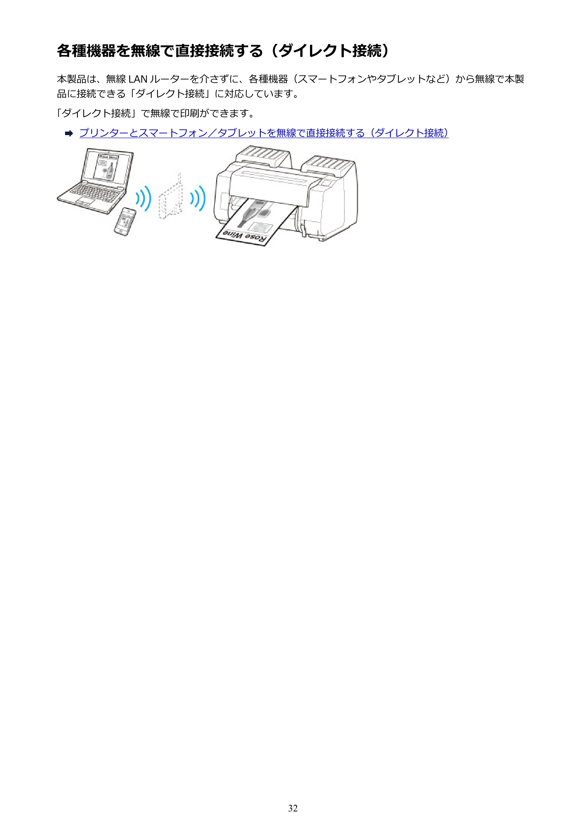 キヤノン PRO-2000 imagePROGRAF PRO-2000 (PDF) 電子マニュアル (Windows版) 2021年7月1日掲載(PDF:15.4MB) — 各種機器を無線で直接接続する(ダイレクト接続) — 原本ページ — 32ページ