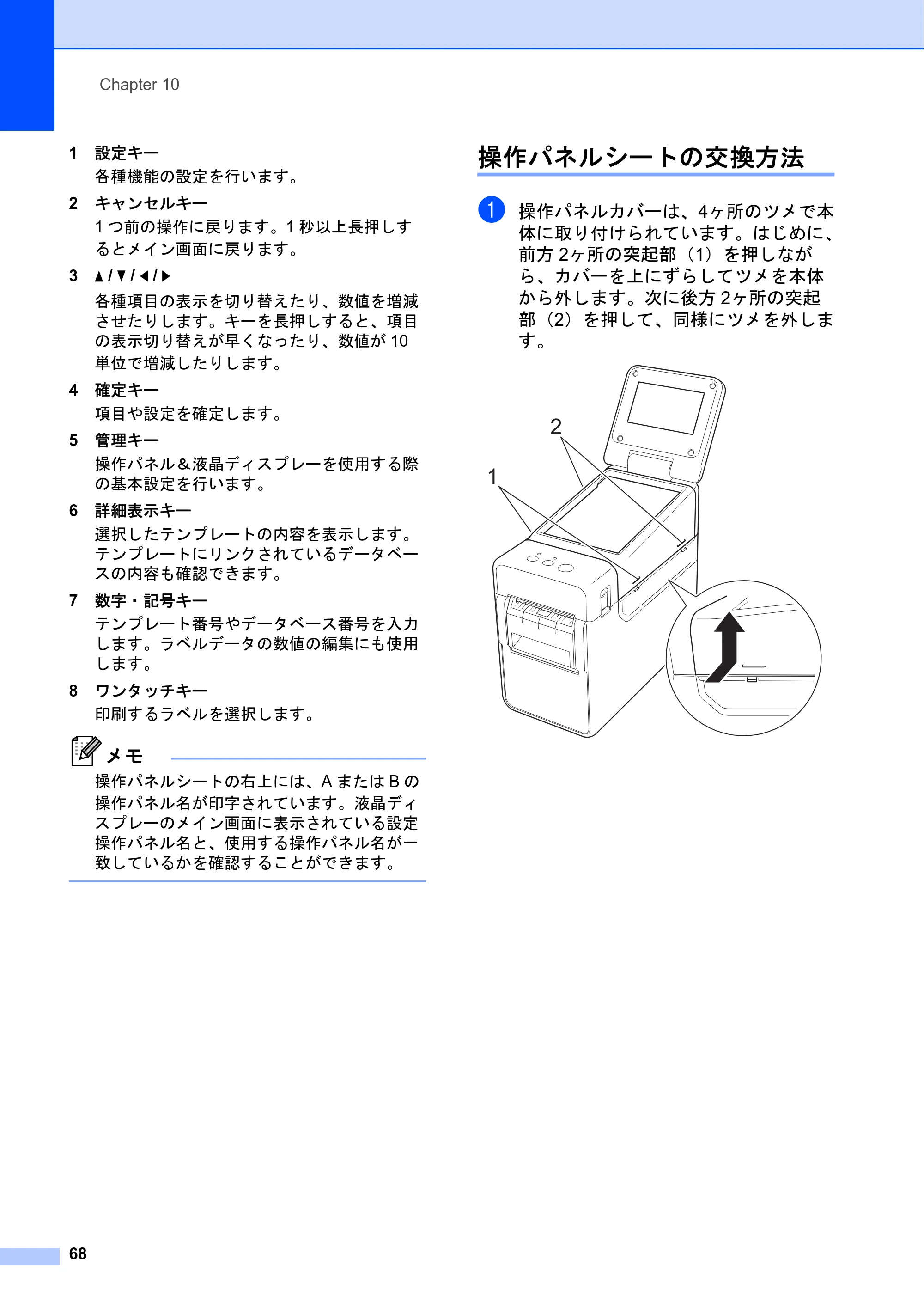 ブラザー TD-2135N/ 2135NSA / TD-2135NWB/ 2135NWBSA ユーザーズガイド — 操作パネルシートの交換方法 — 原本ページ — 74ページ