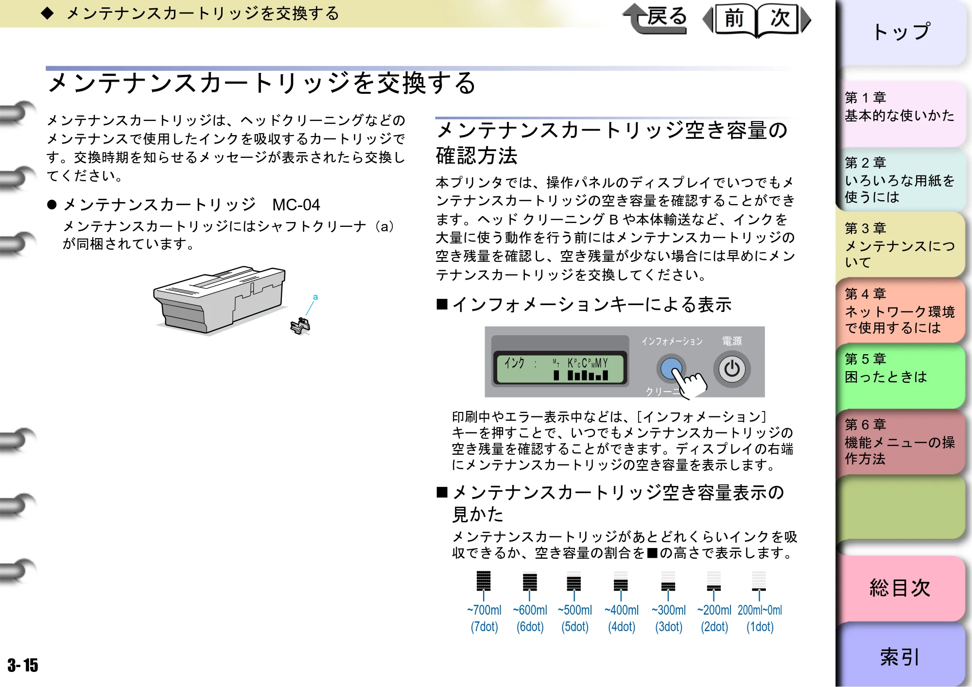 キヤノン W8400 PGインクモデル/染料インクモデル 共通マニュアル ユーザーズマニュアル （PDF形式／10.63Mバイト） — メンテナンスカートリッジを交換する — 原本ページ — 94ページ