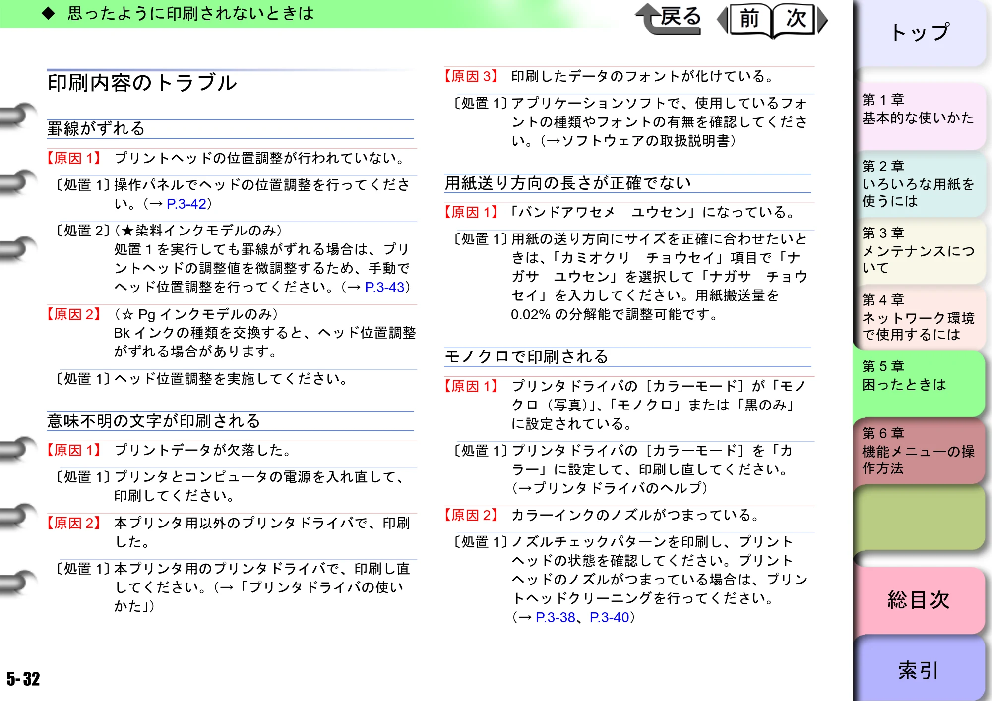 キヤノン W8400 PGインクモデル/染料インクモデル 共通マニュアル ユーザーズマニュアル （PDF形式／10.63Mバイト） — 印刷内容のトラブル — 原本ページ — 213ページ